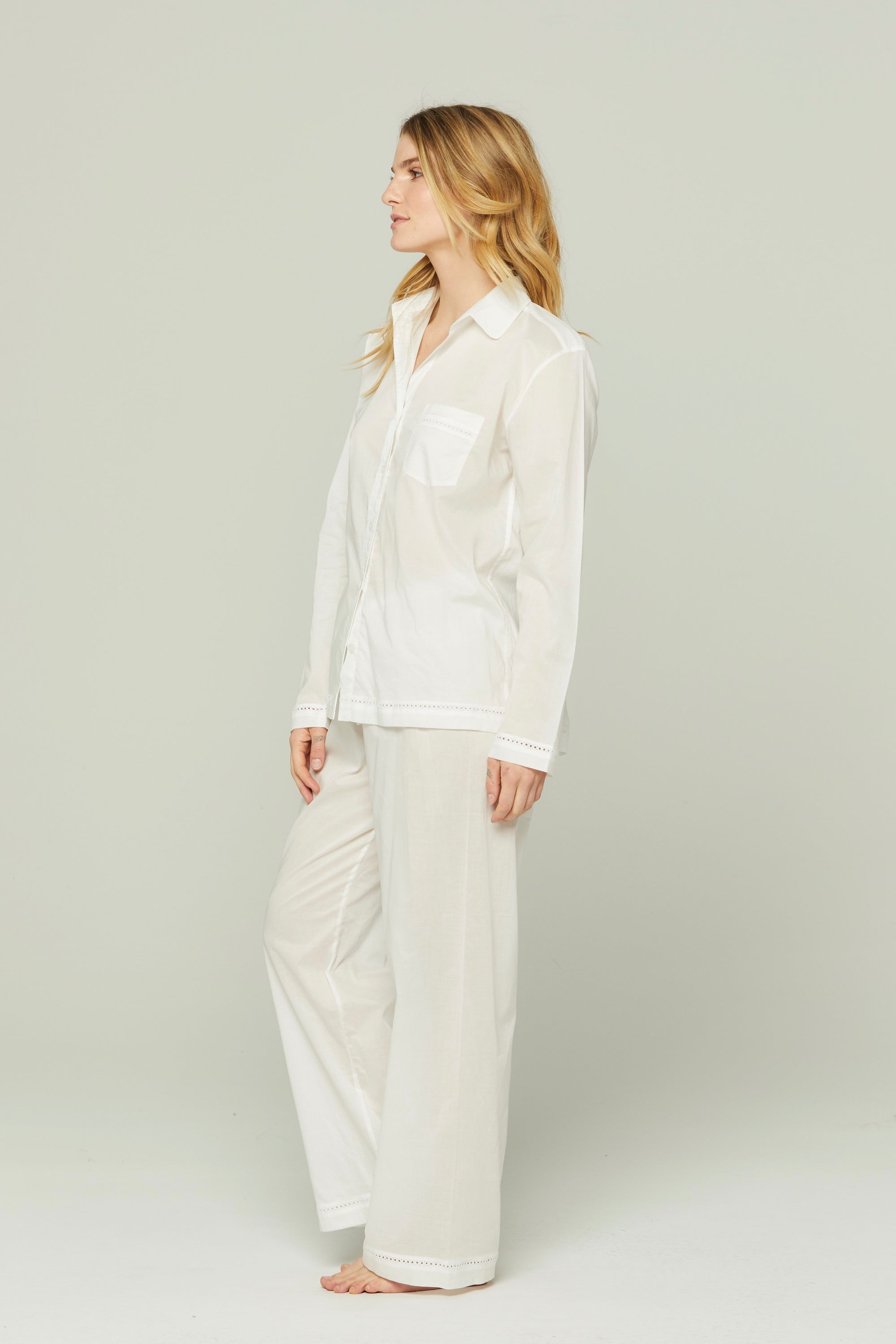 Cotton Pajama Set with Lace Detail