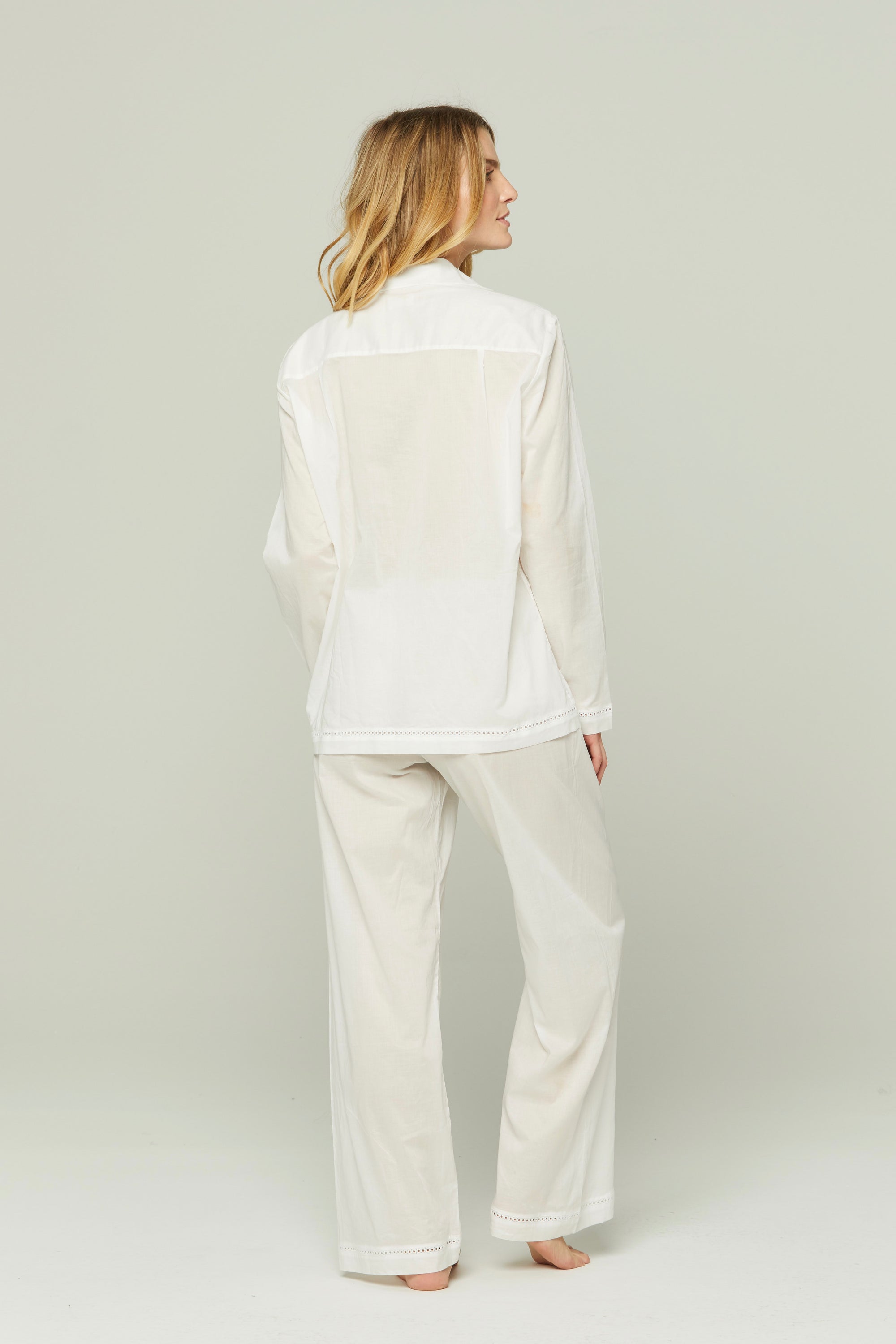 Cotton Pajama Set with Lace Detail