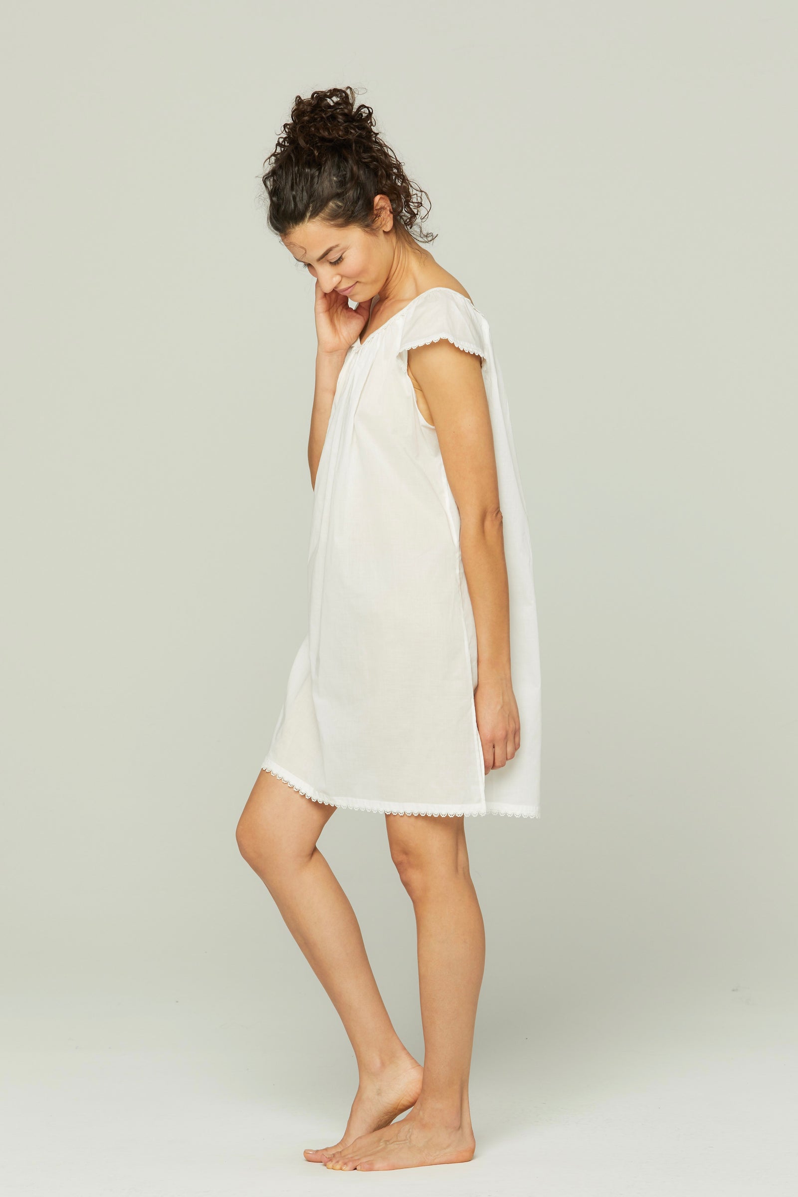 Knee Length Cap Sleeve Nightgown with Flower Trim