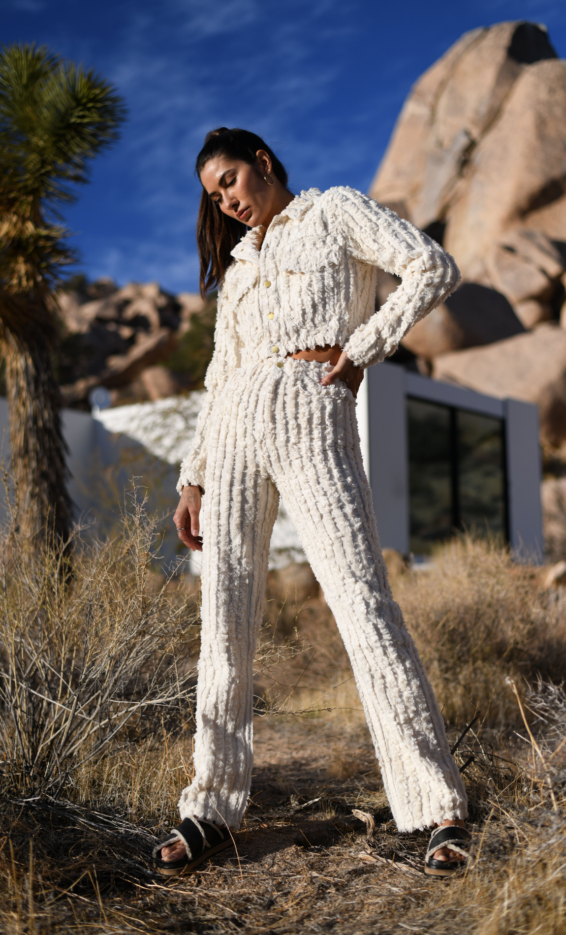 Ms. Triarchy high Rise Denim Shearling Straight Leg