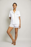 Cotton Sateen Short Pajama Set with Contrast Piping