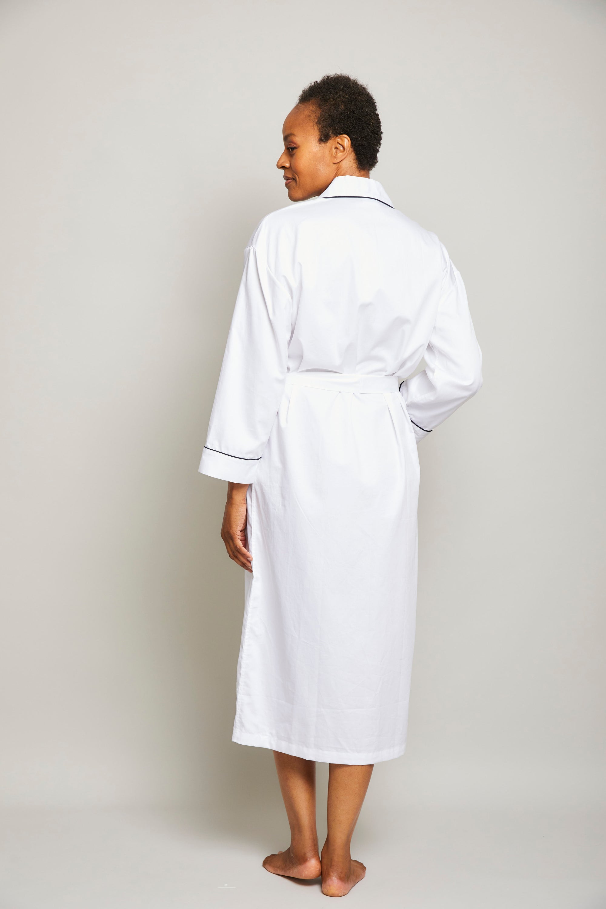 Cotton Sateen Robe with Contrast Piping