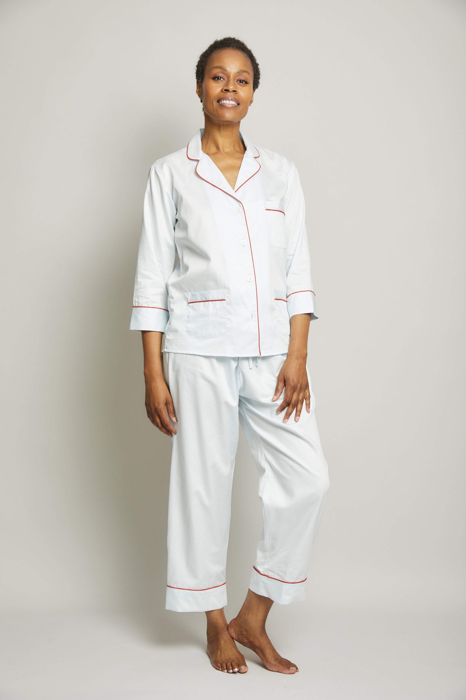 3/4 Sleeve Cropped Pant Pajama Set with Piping