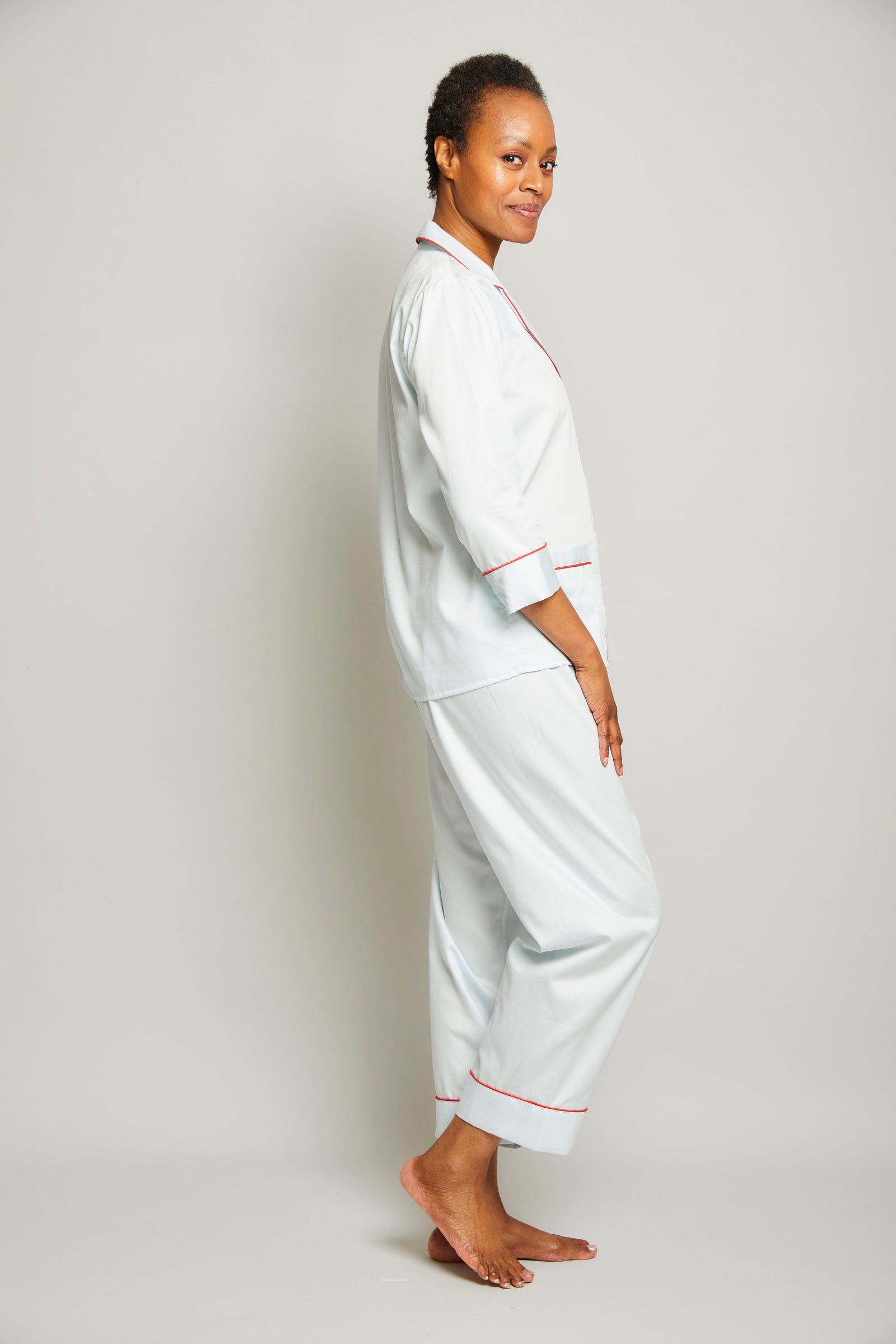 3/4 Sleeve Cropped Pant Pajama Set with Piping