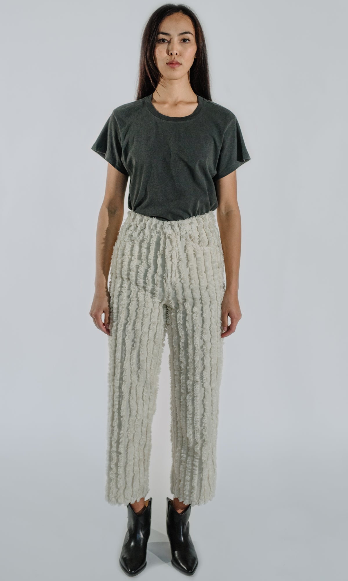 Ms. Triarchy high Rise Denim Shearling Straight Leg