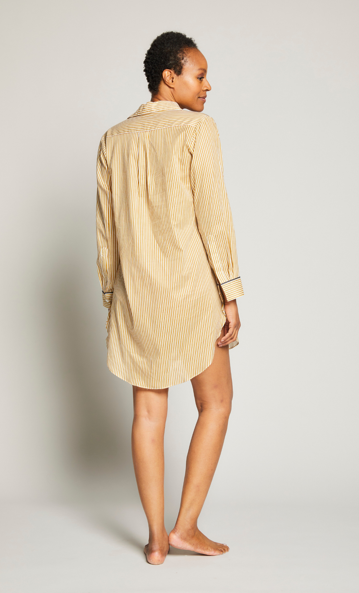 Striped Poet Sleep Shirt with Piping