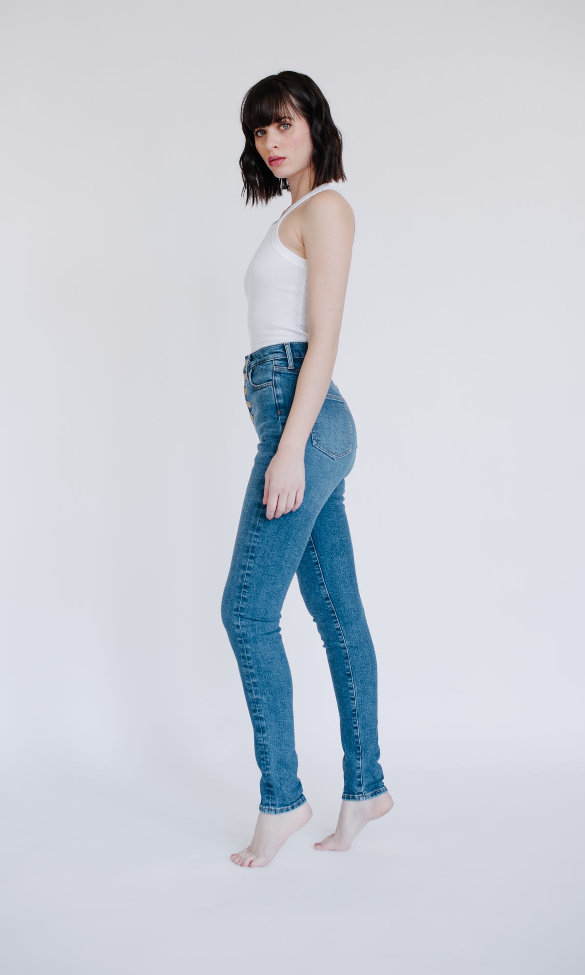 High Rise Skinny W Exposed Button Fly