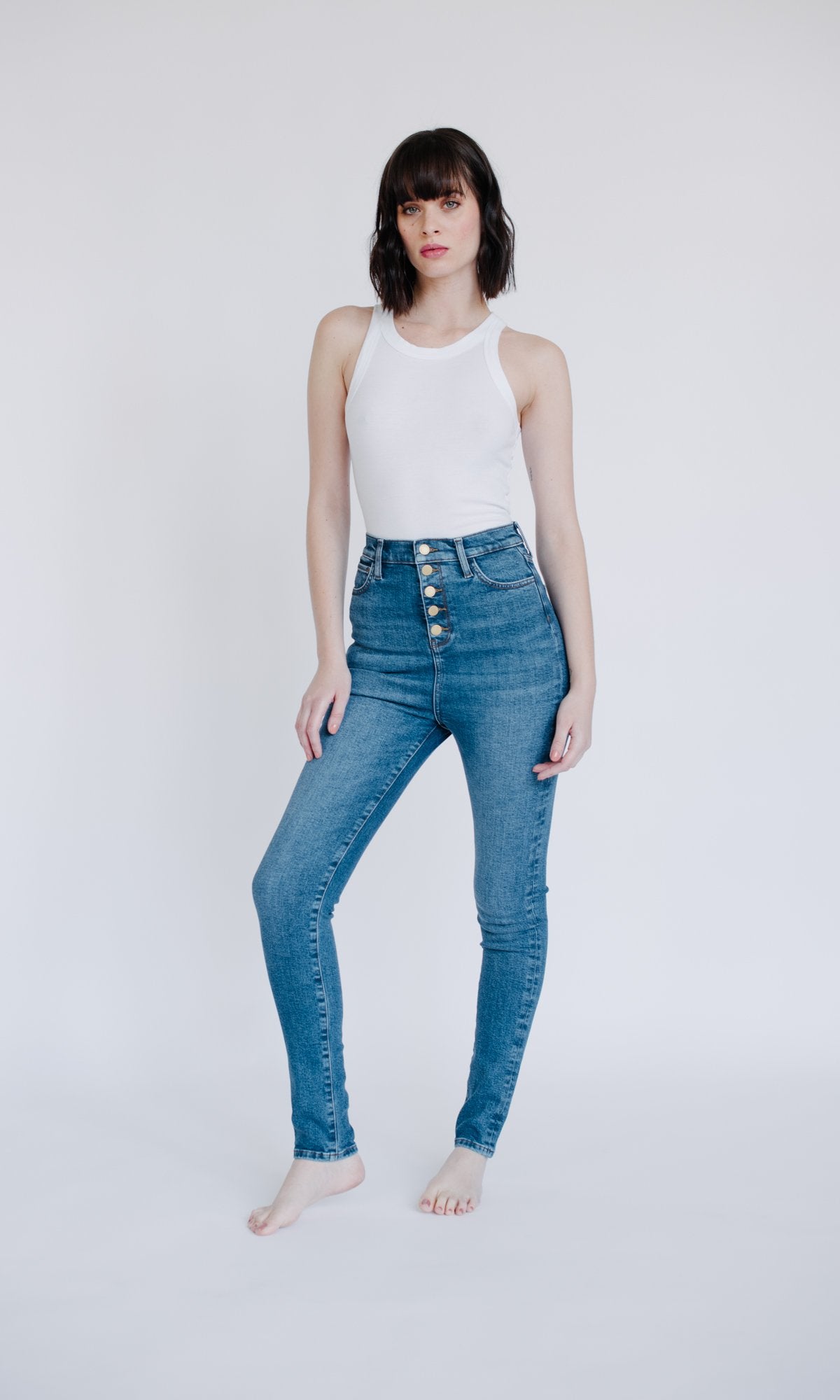 High Rise Skinny W Exposed Button Fly