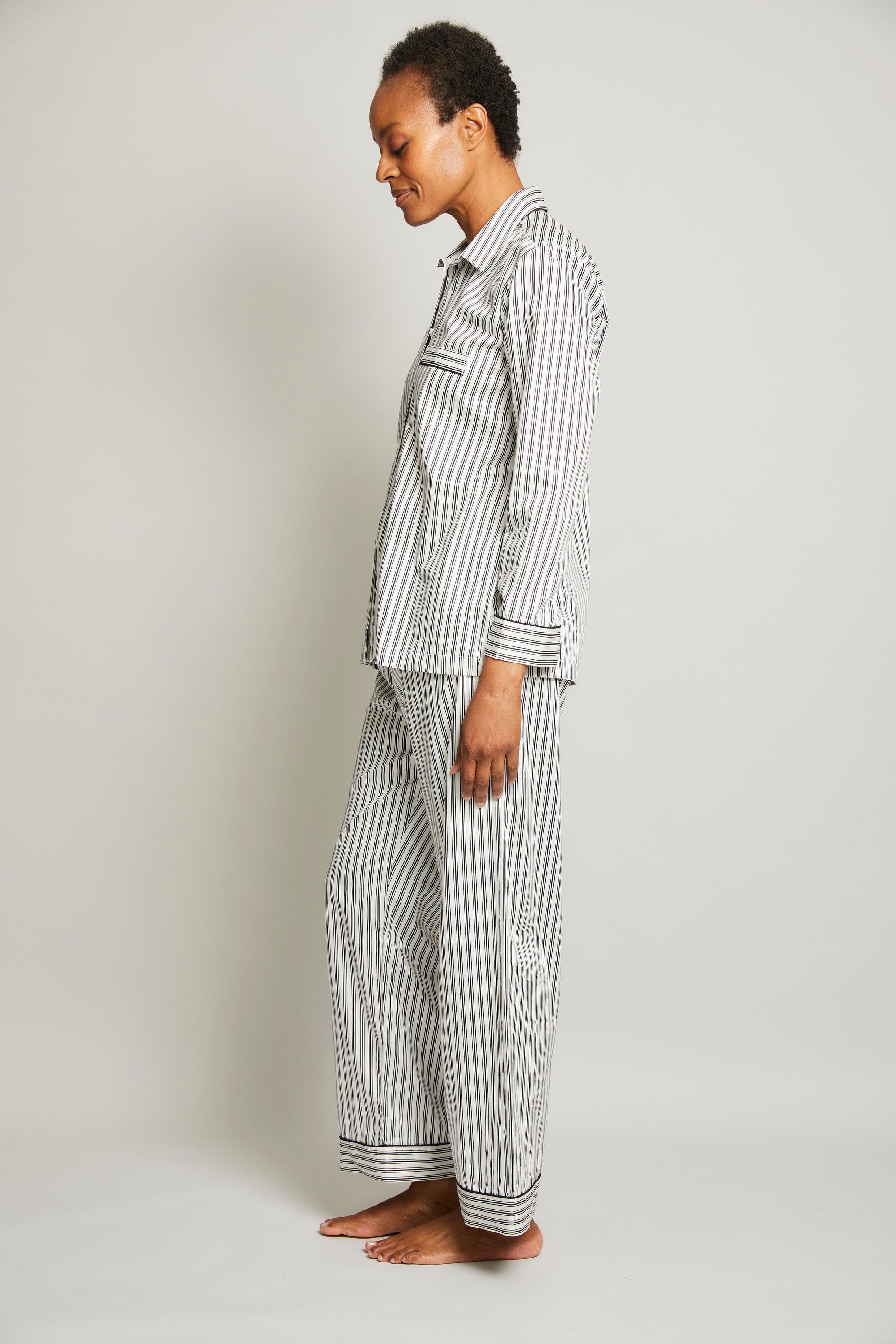 Cotton Sateen Striped PJ Set w/ Piping