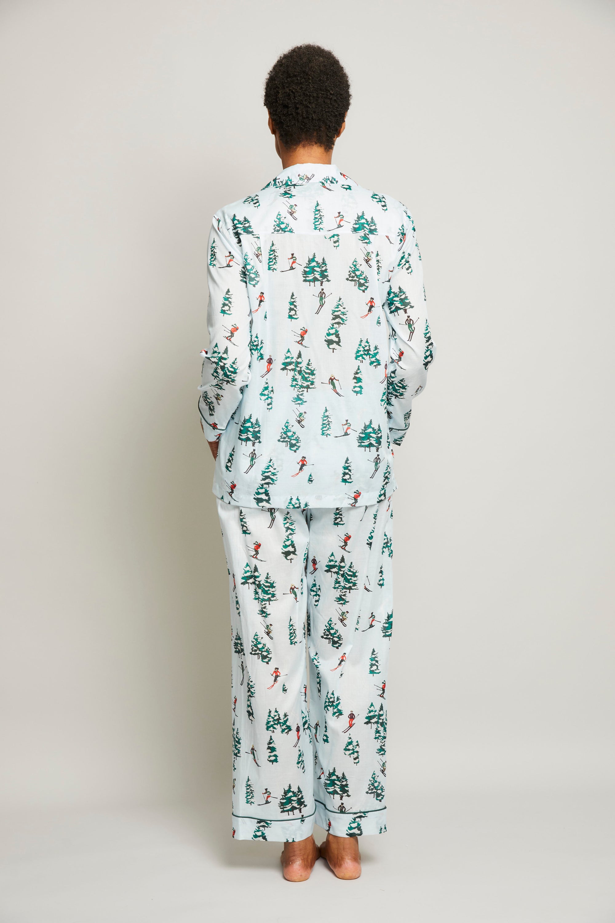 Downhill Skiers Pajama Set with Piping