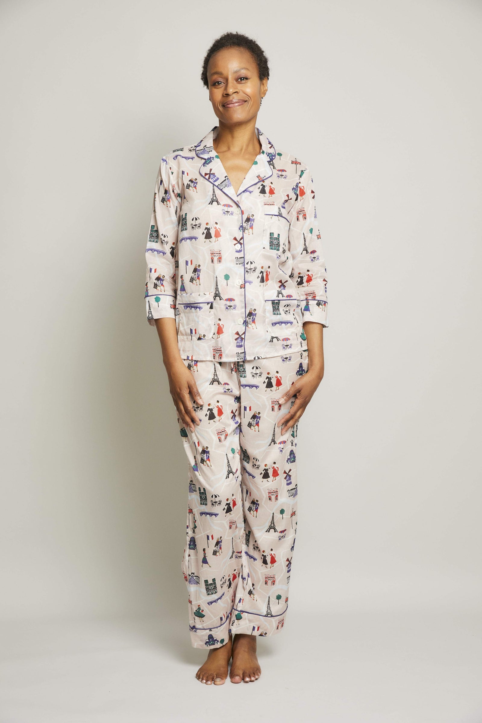 Paris 3/4 Sleeve Cropped Pant Pajama Set with Piping