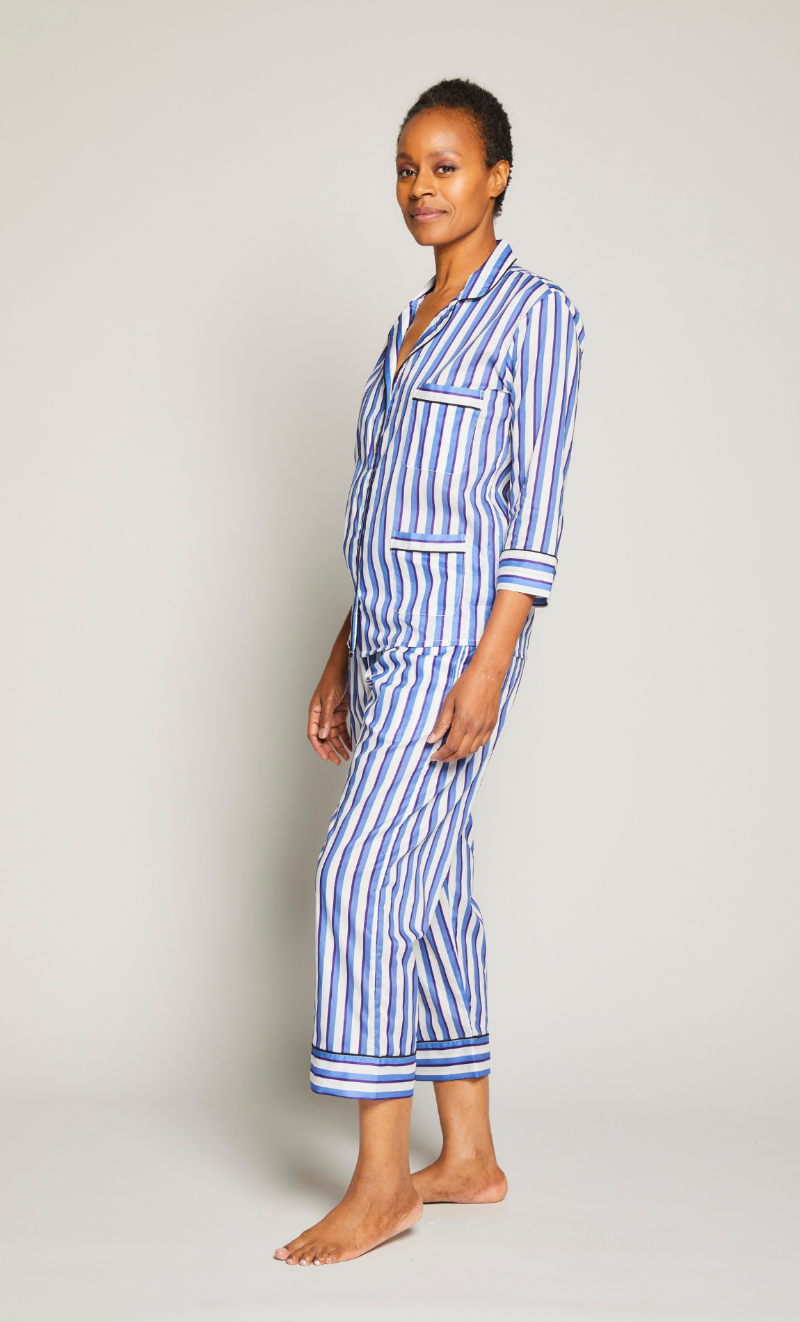 3/4 Sleeve Cropped Pant PJ Set With Piping