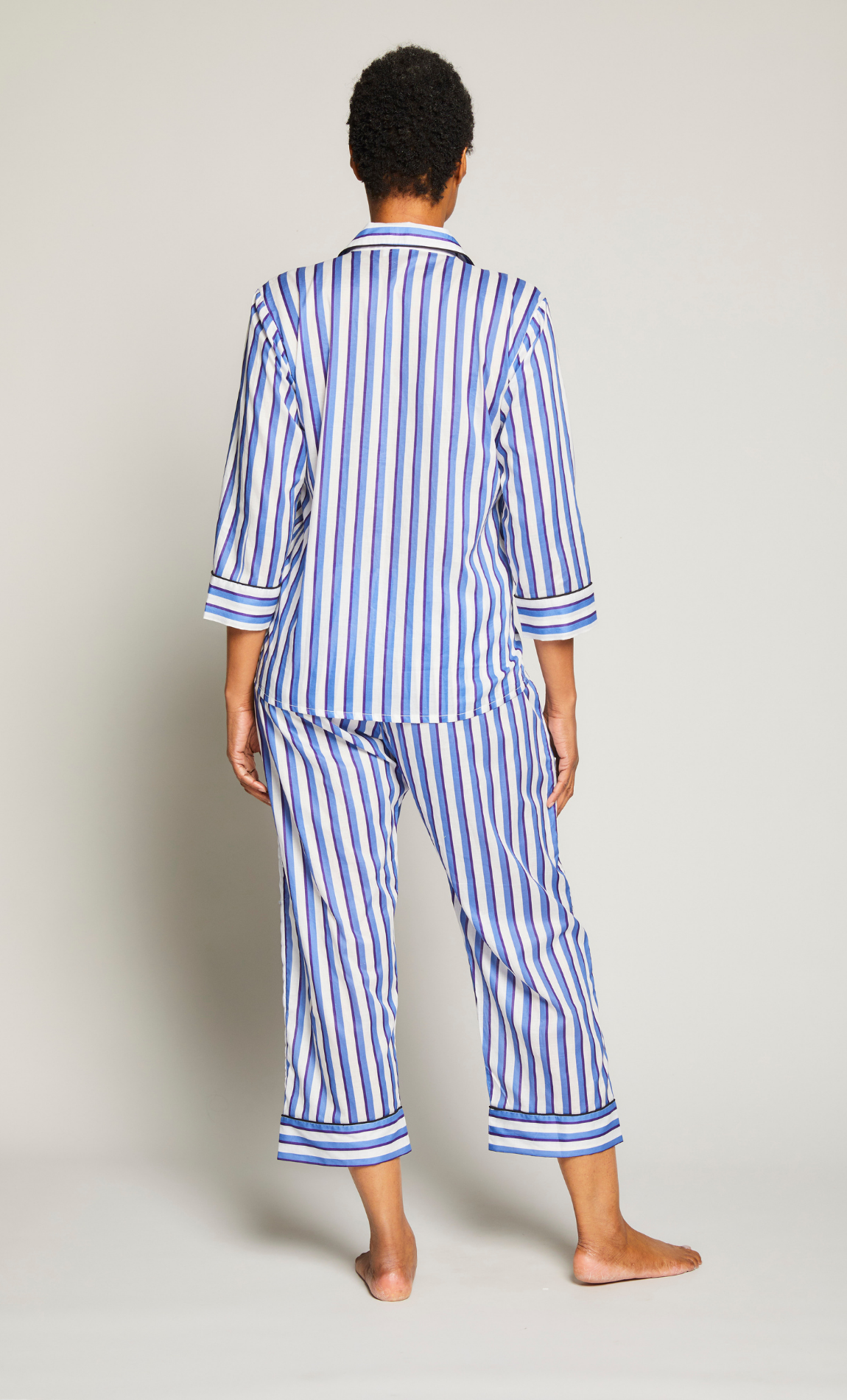 3/4 Sleeve Cropped Pant PJ Set With Piping