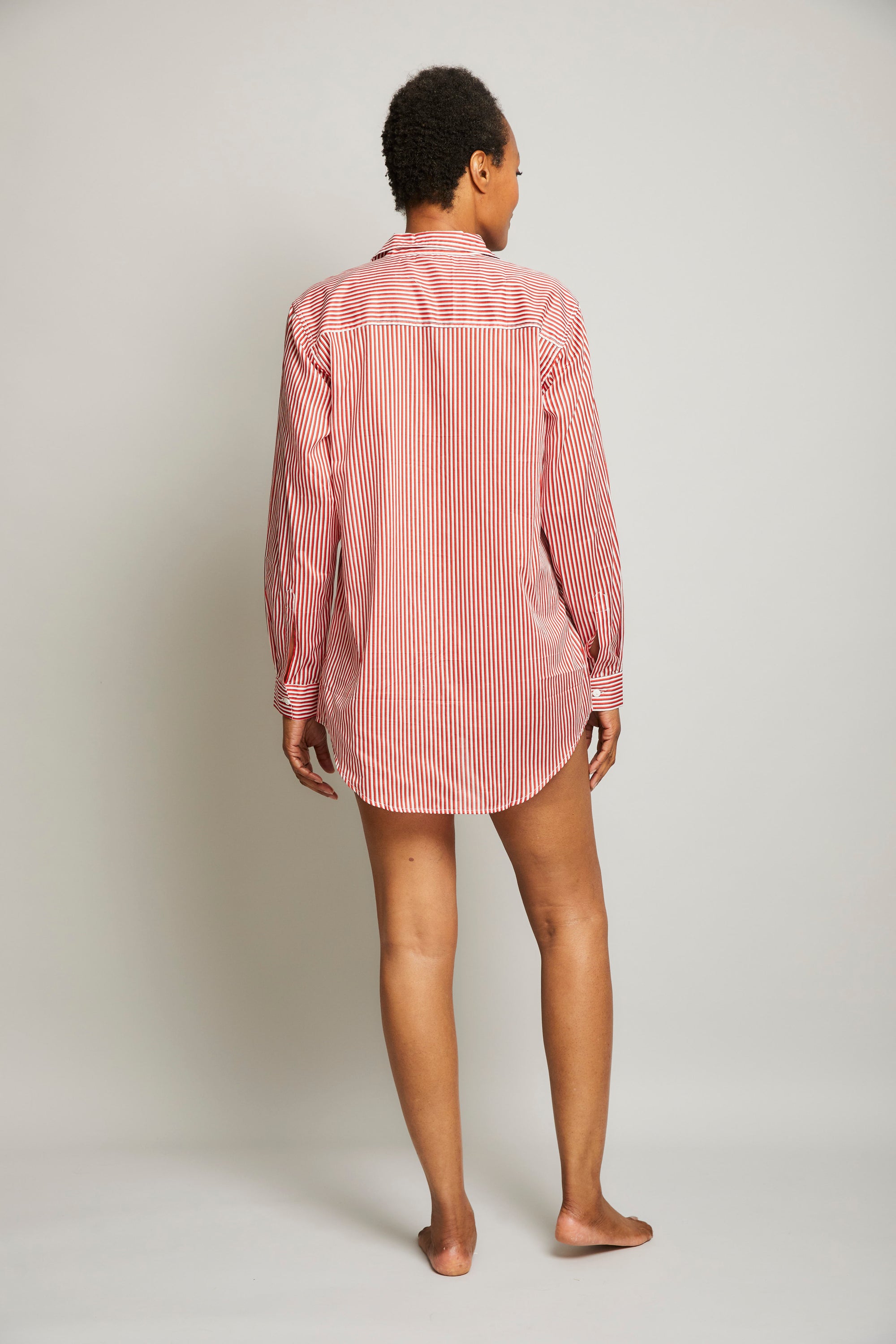 Striped Boyfriend Sleep Shirt with Piping