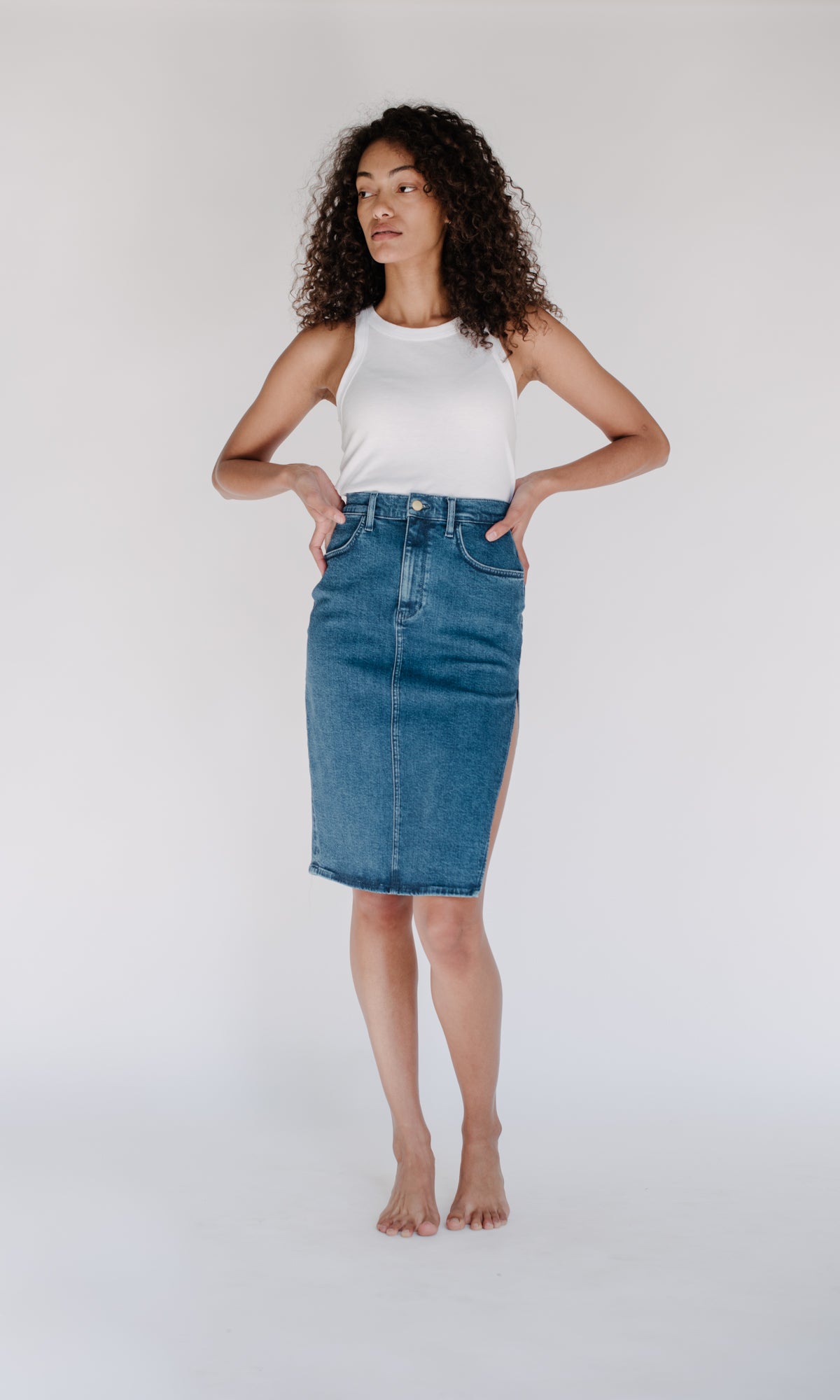 High Rise Side Slit Pencil Skirt