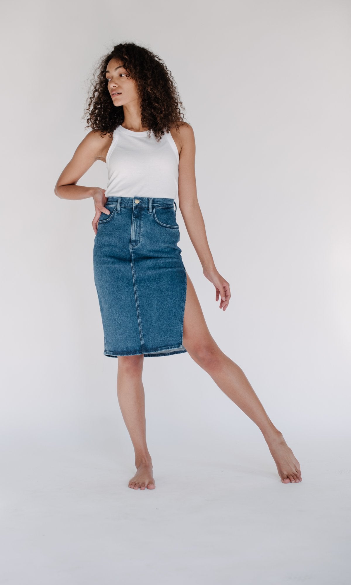 High Rise Side Slit Pencil Skirt