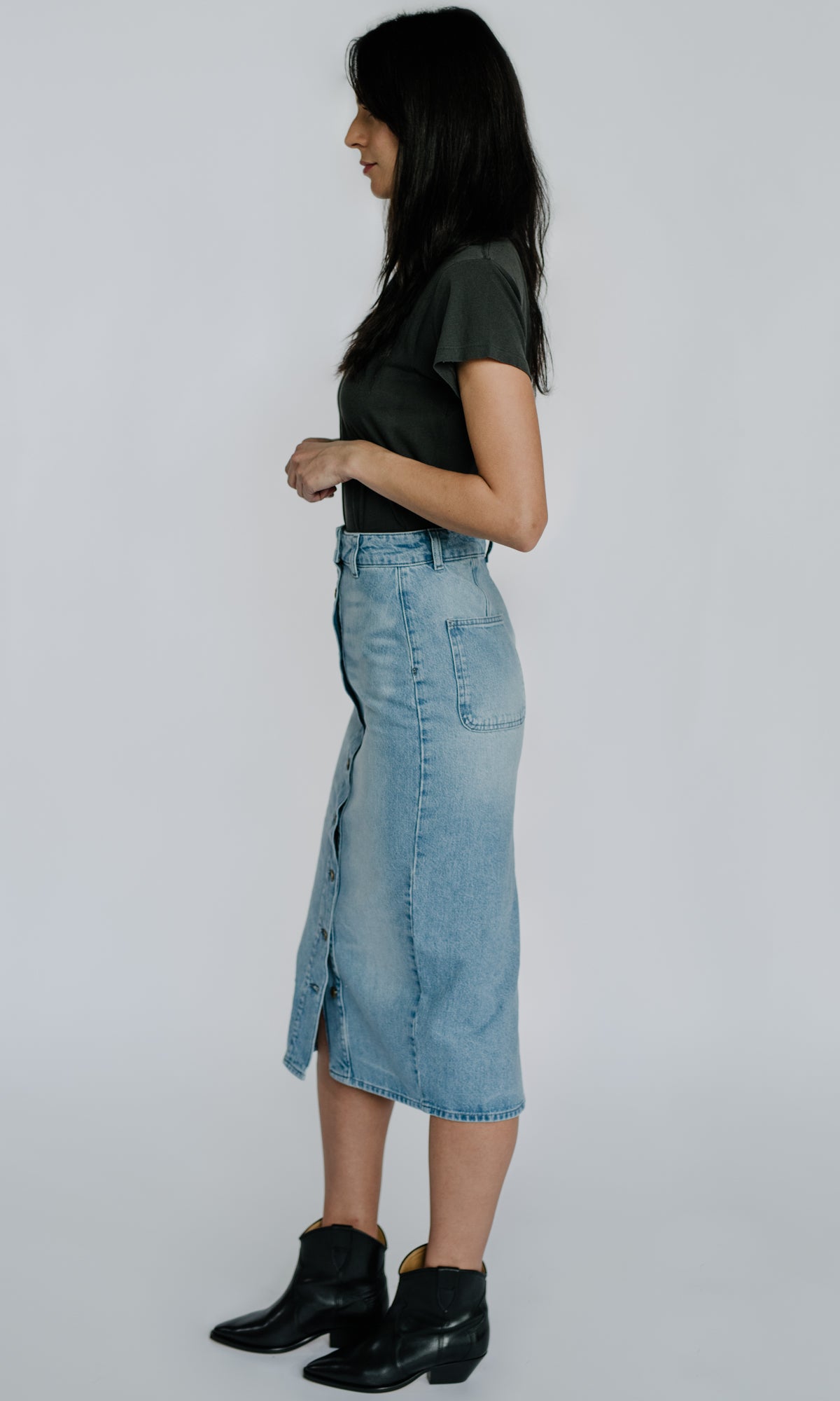 Ms. Triarchy High Waisted Denim Skirt