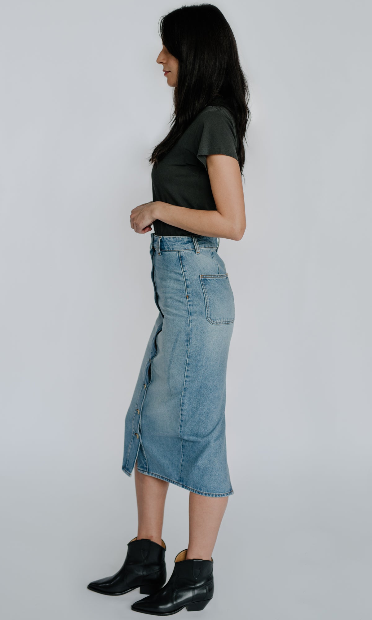Ms. Triarchy High Waisted Denim Skirt