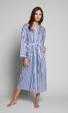 Long Striped Robe With Contrast Piping