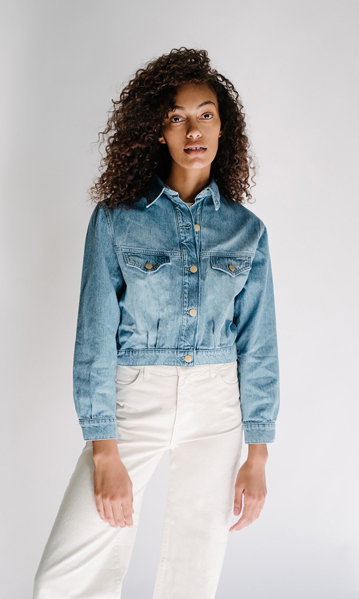 Cropped Tapered Denim Jacket