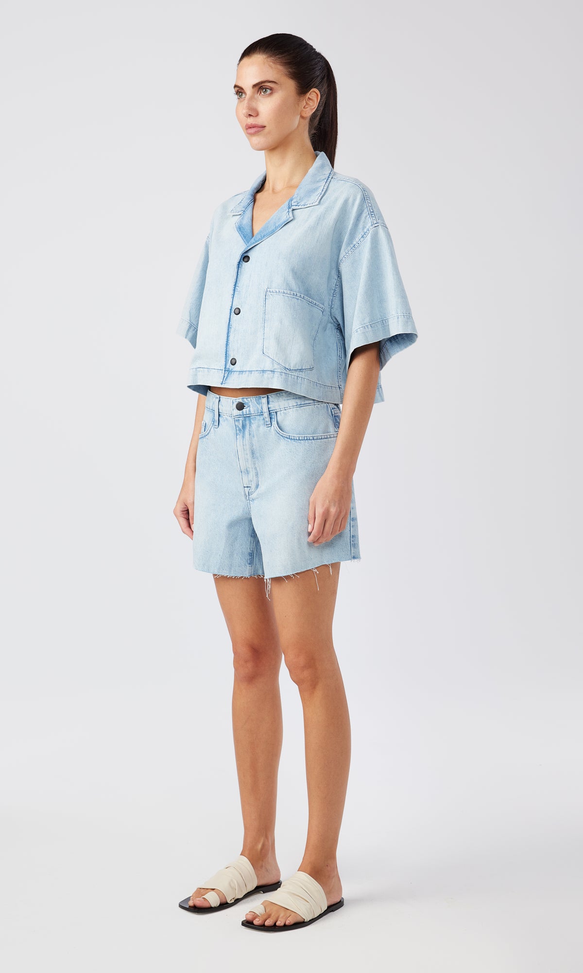 Ms. Brenda Oversized Short Sleeve Denim Shirt