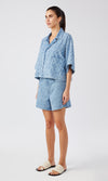 Ms. Brenda Monogram Oversized Short Sleeve Denim Shirt