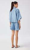 Ms. Brenda Monogram Oversized Short Sleeve Denim Shirt