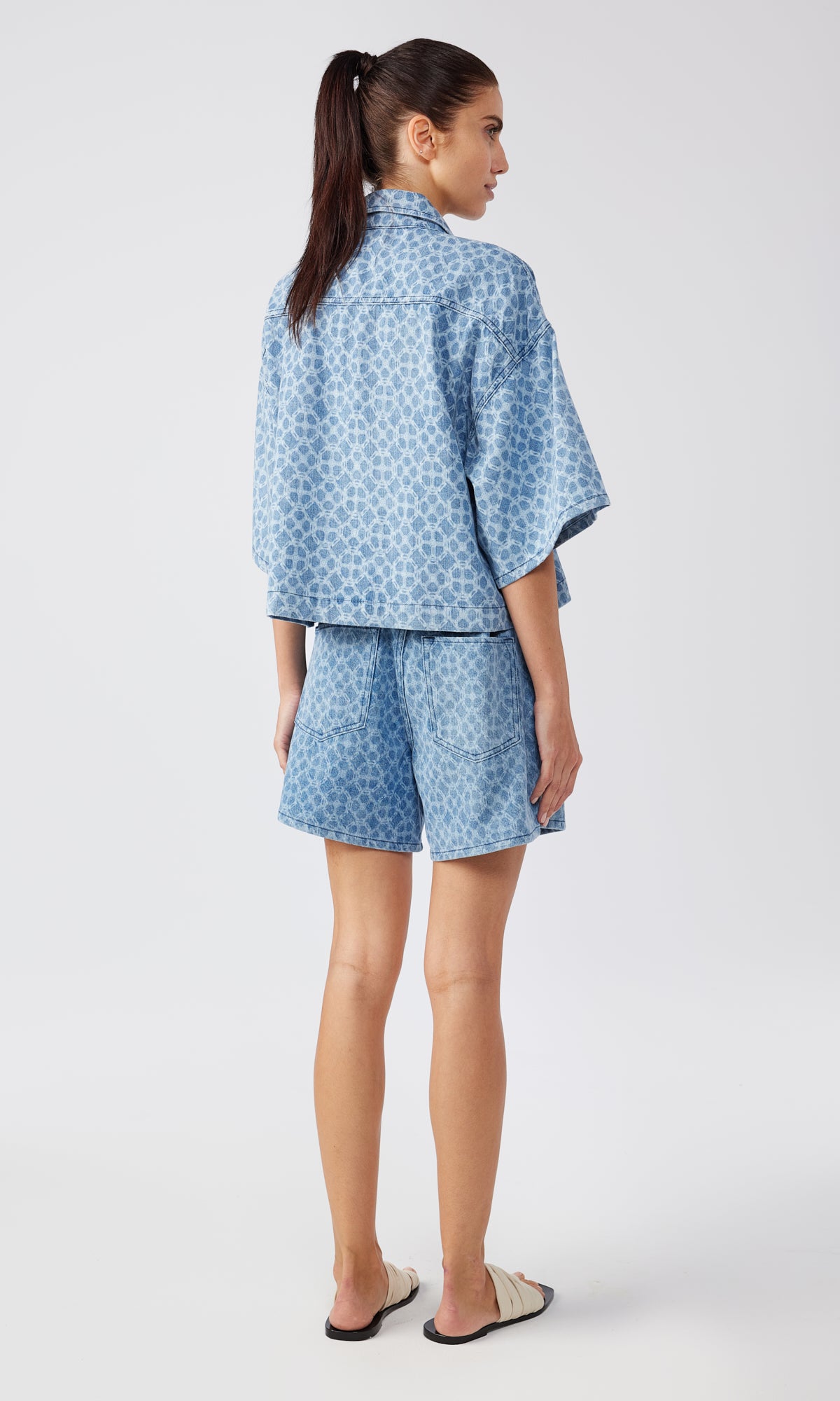 Ms. Brenda Monogram Oversized Short Sleeve Denim Shirt