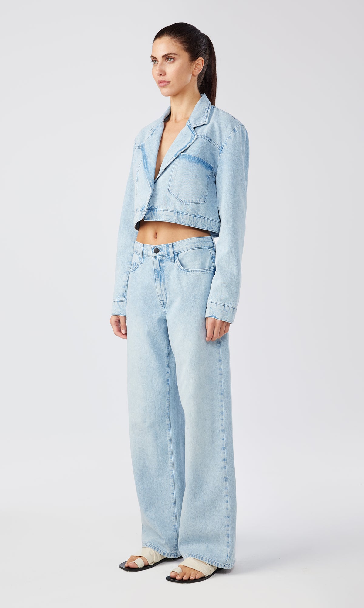 Ms. Milos Cropped Denim Blazer