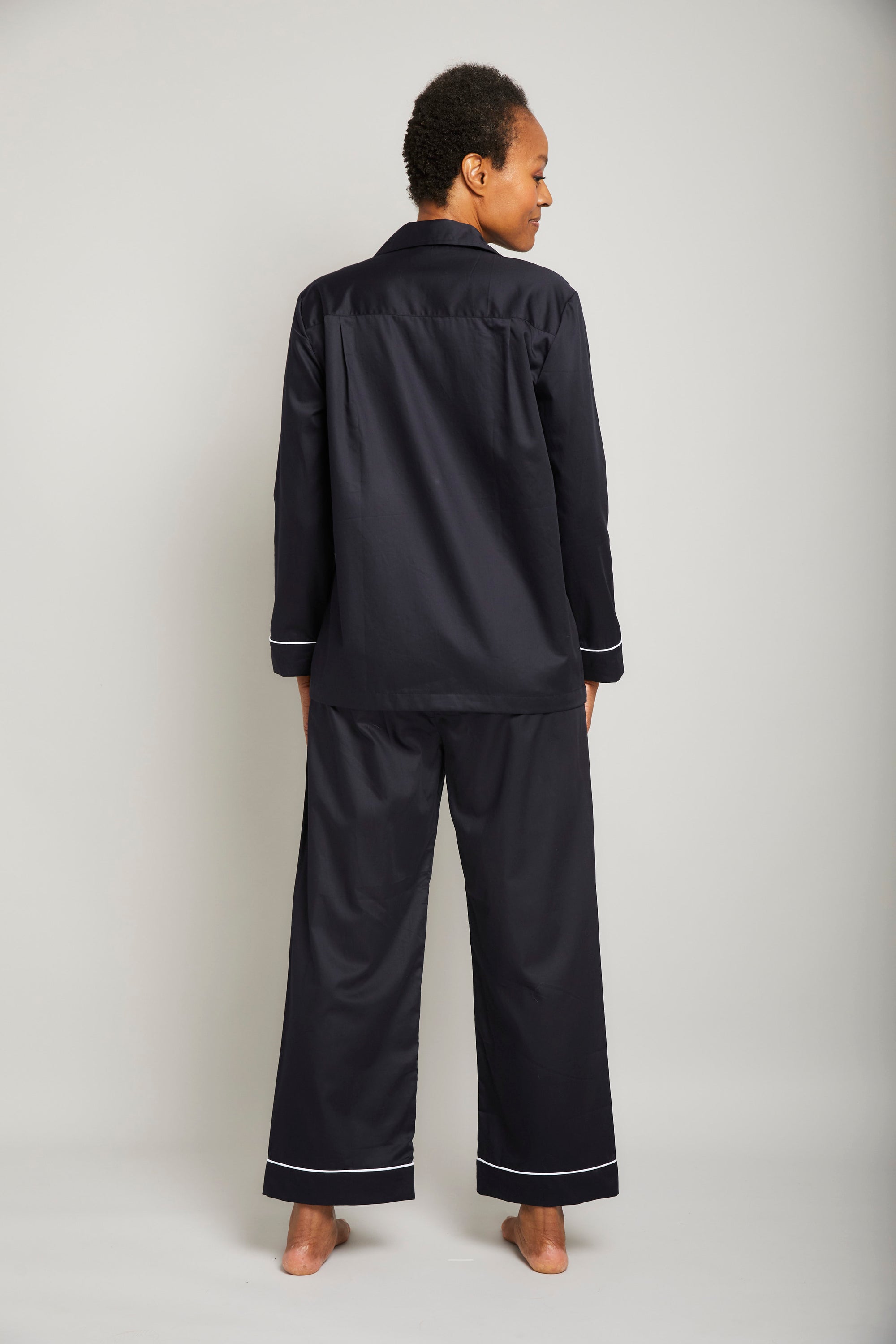 Cotton Sateen Striped Pajama Set with Piping