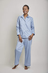 Cotton Sateen Pajama Set With Contrast Piping