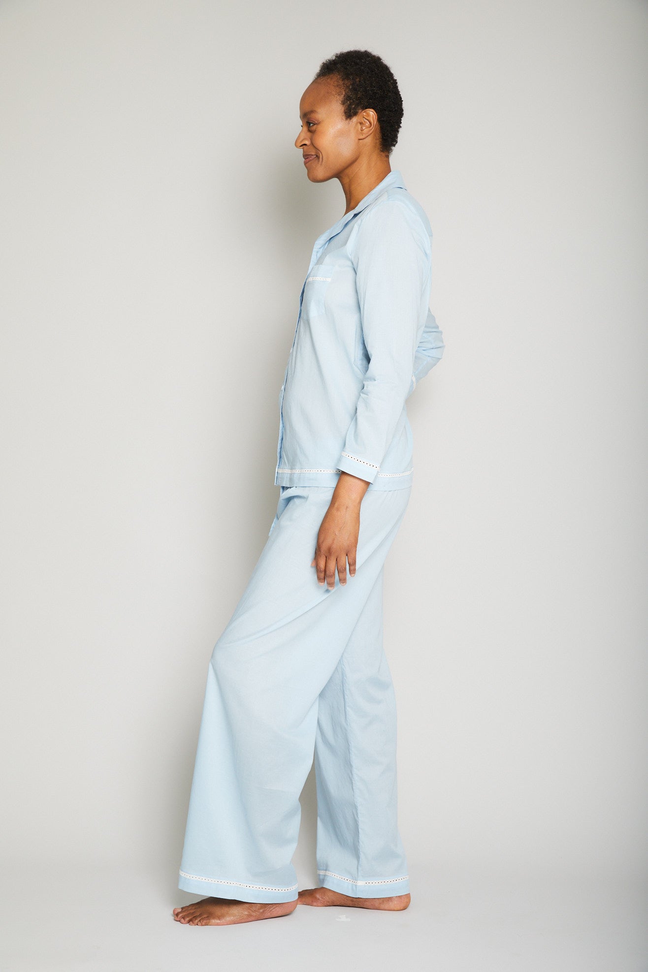 Cotton Pajama Set with Lace Detail