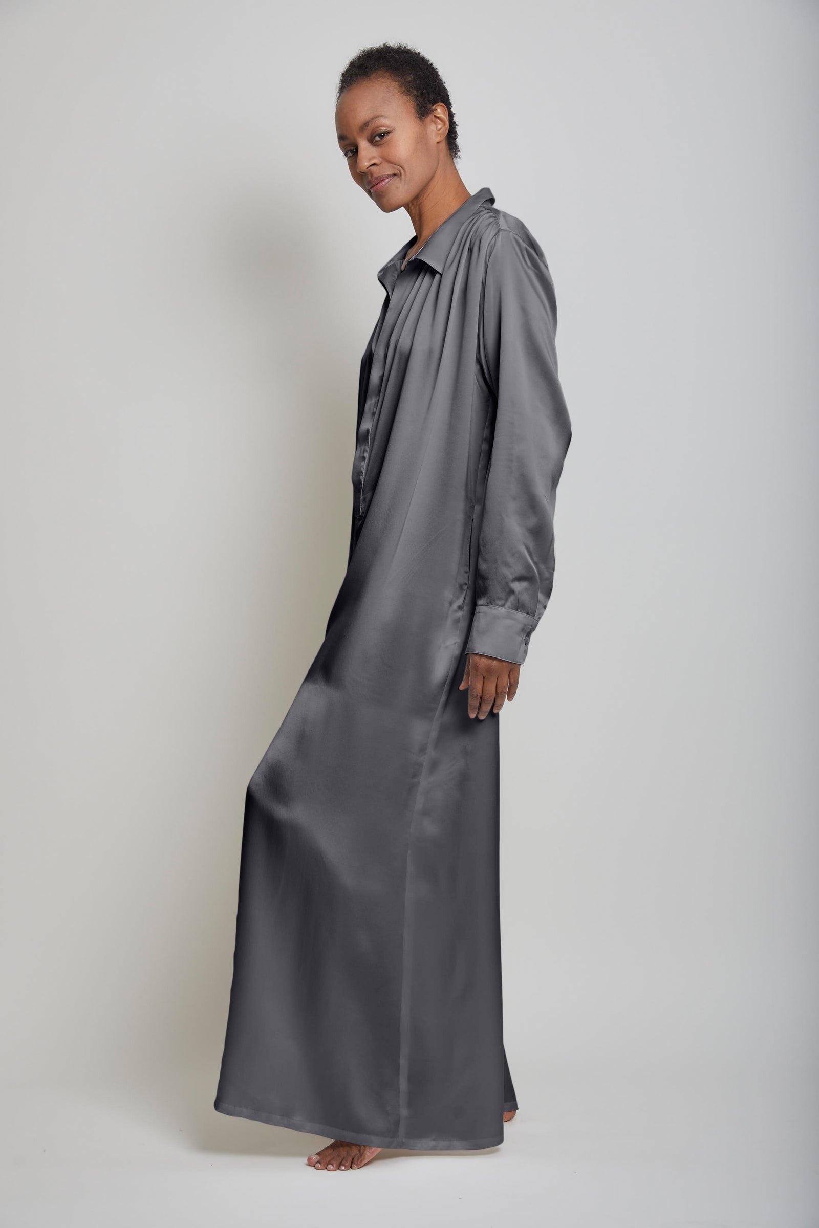 Long Sleeve Silk Charmeuse Jumpsuit