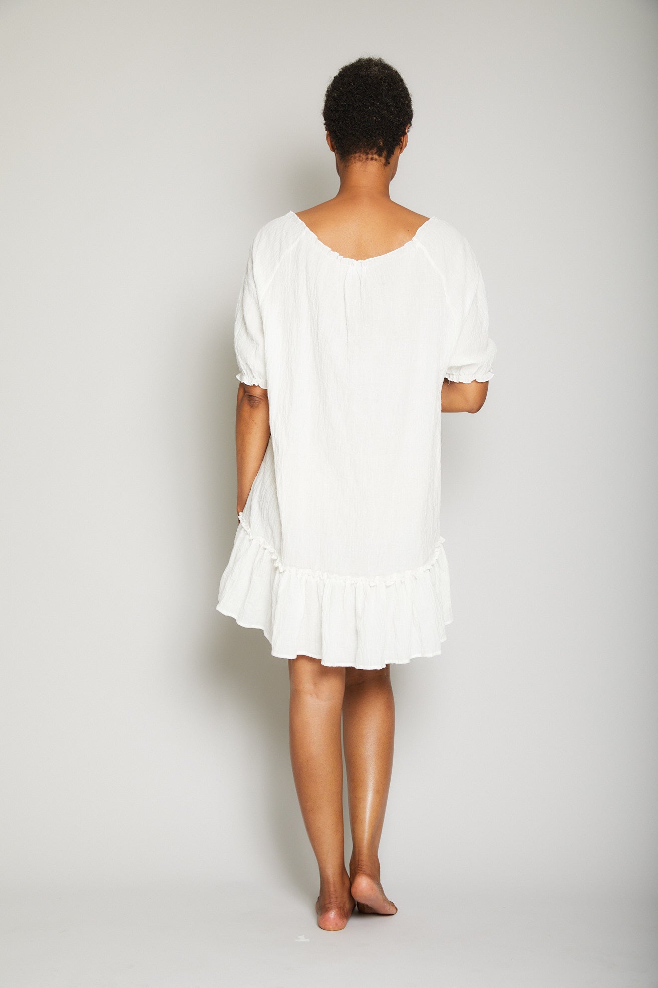 Gauze Ruffled Neck / Sleeve Nightie