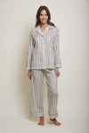 Cotton Striped Long Sleeve Cotton Pajama Set With Contrast Piping