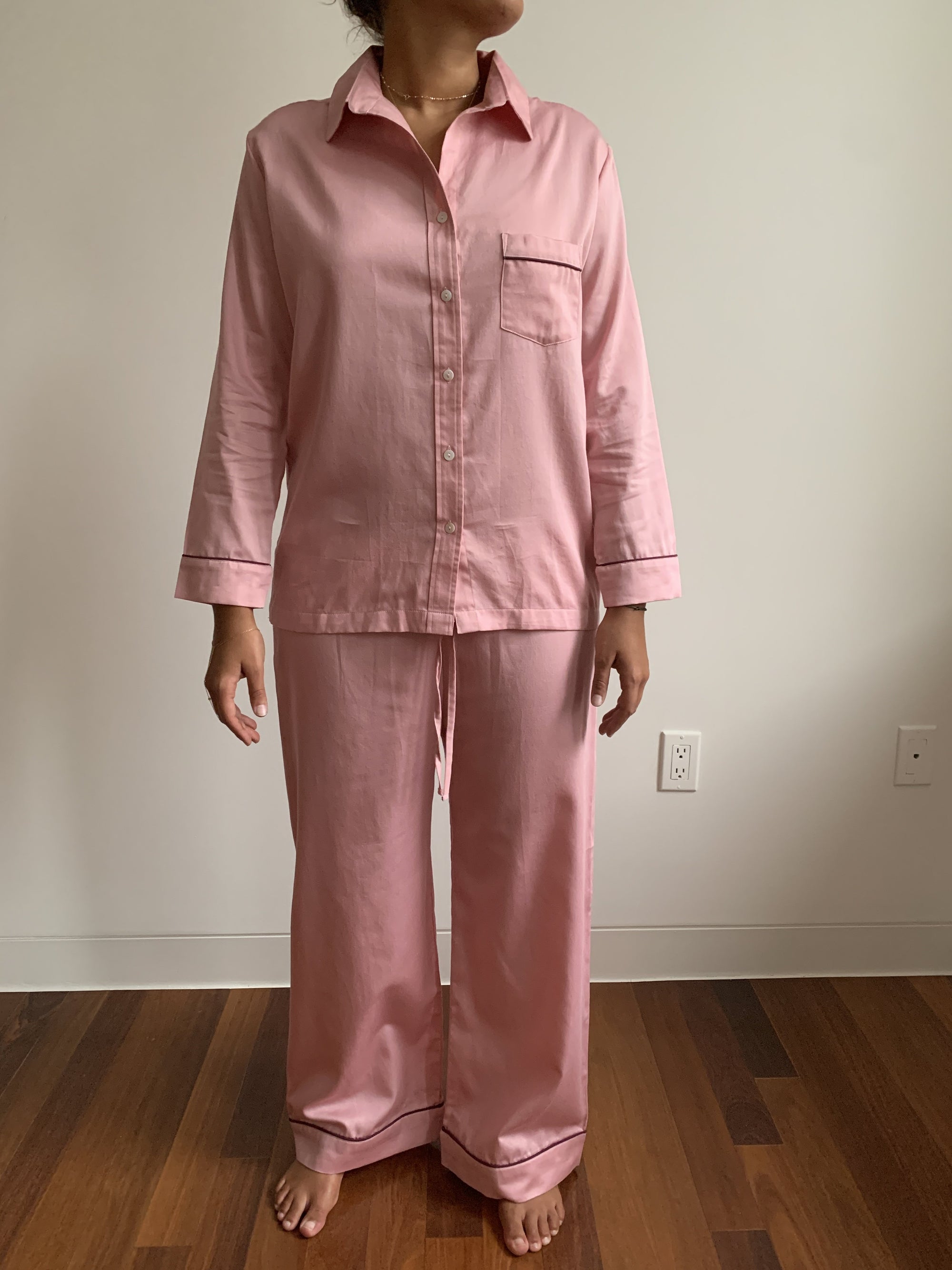 Cotton Sateen Piped Pajama Set