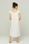 Long Cap Sleeve Nightgown with Flower Trim