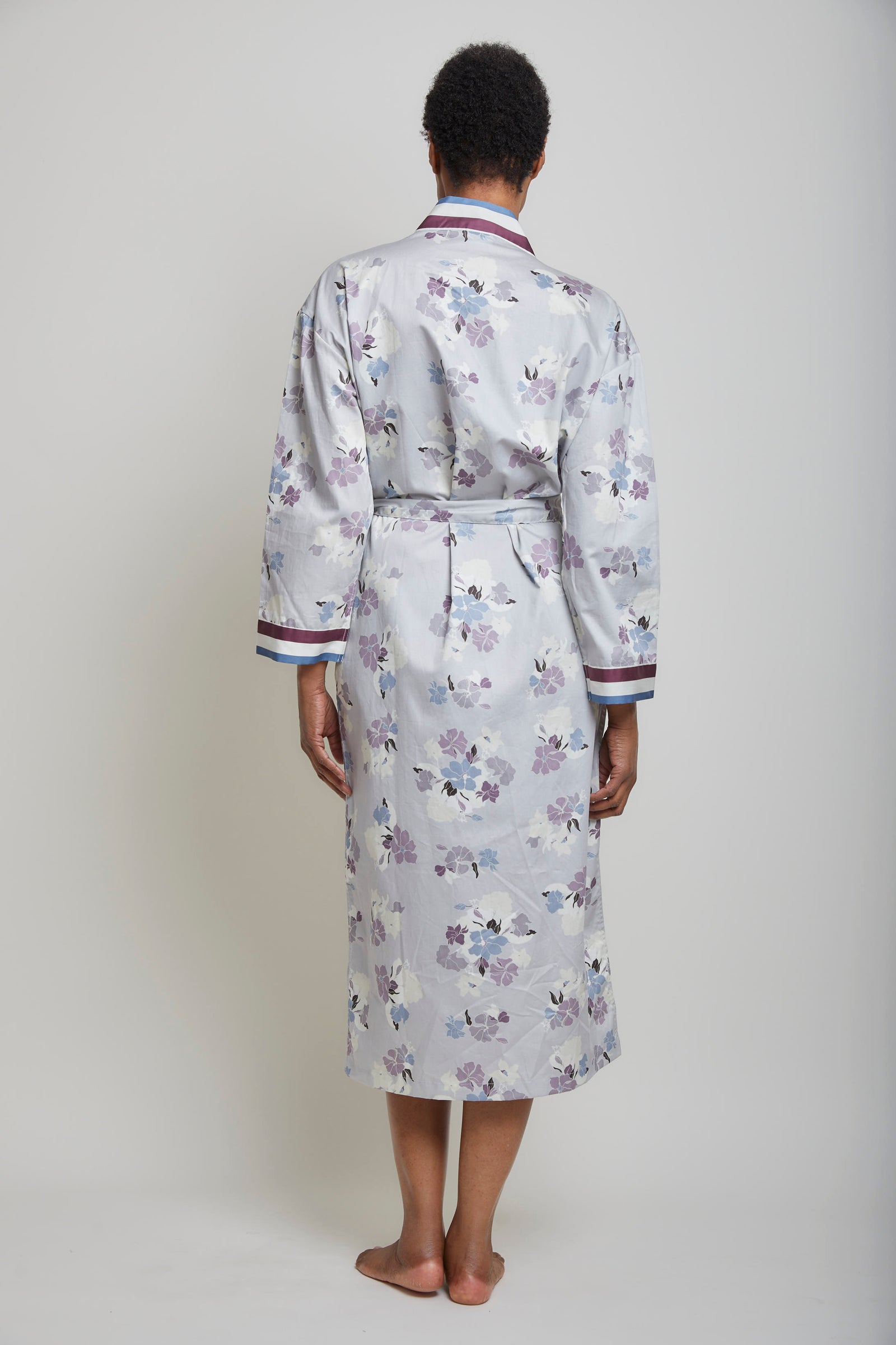 Cotton Sateen Iris Robe With Stripe Contrast