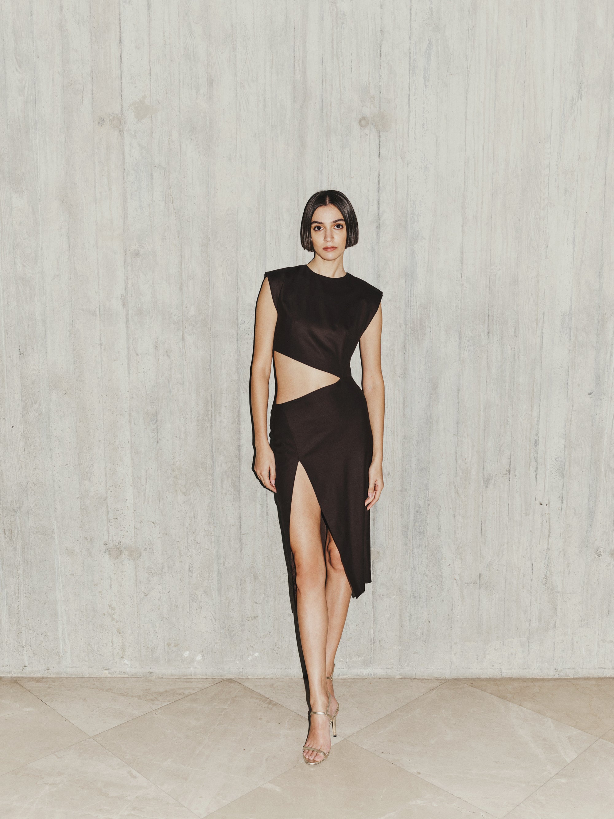 Cut-Out Midi Wool Dress