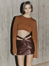 Ruched Cut-Out Mini
Leather Skirt