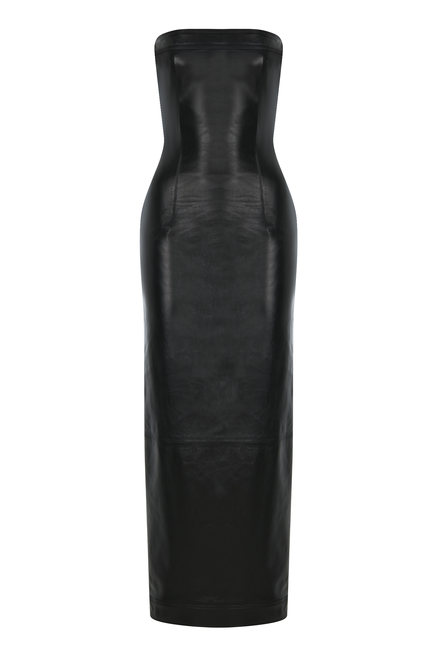 Strapless Leather Midi Dress