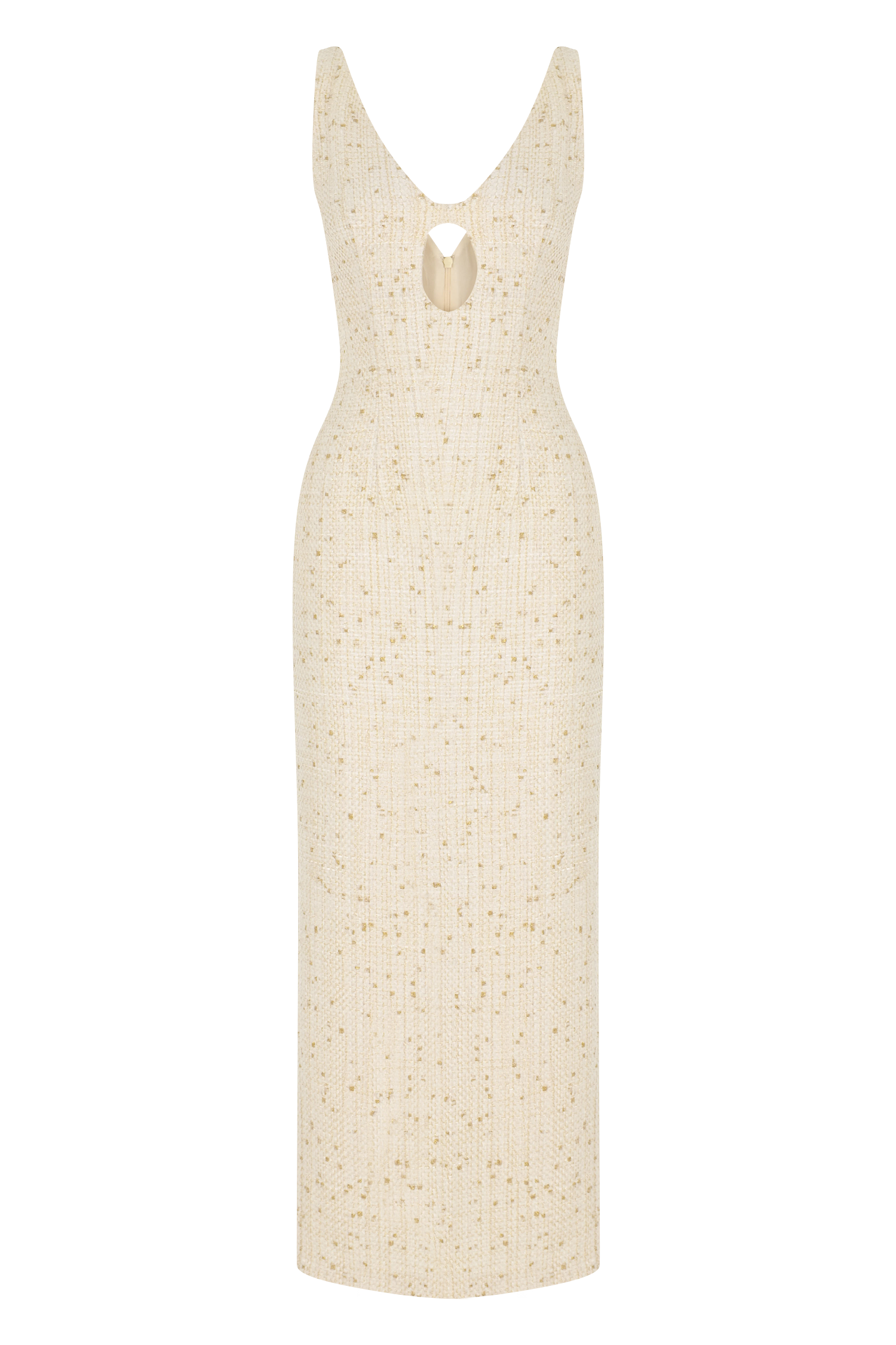 Tweed Maxi Cutout V Neck Dress