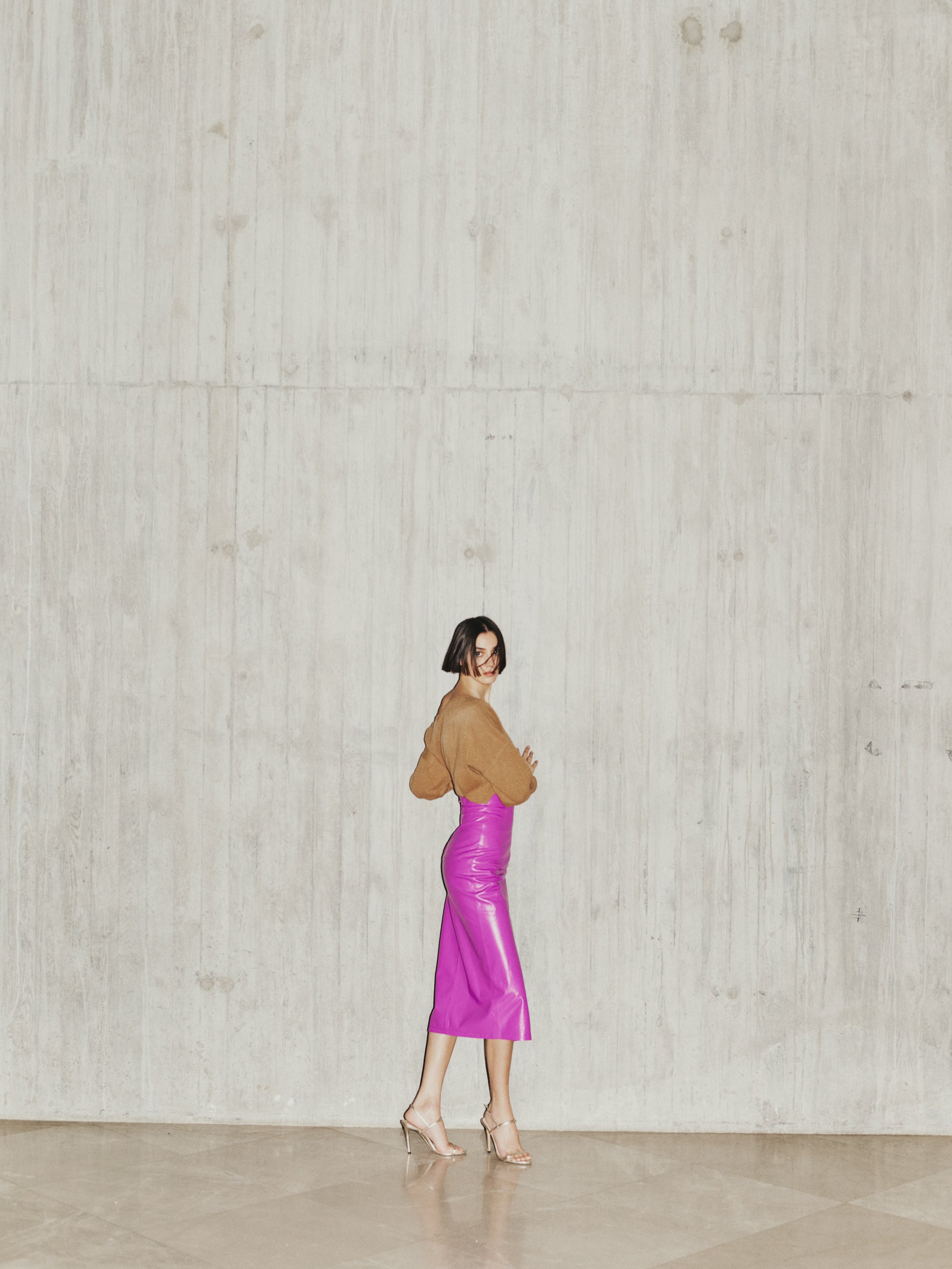 Midi Slit Leather Skirt