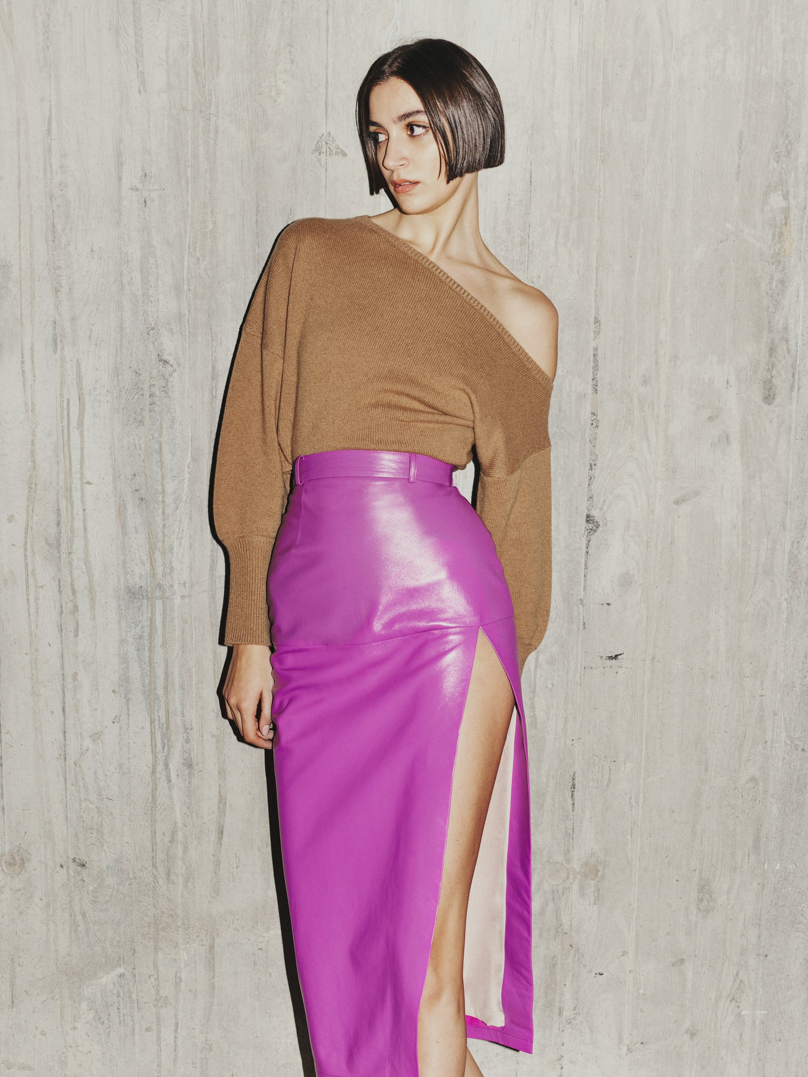 Midi Slit Leather Skirt