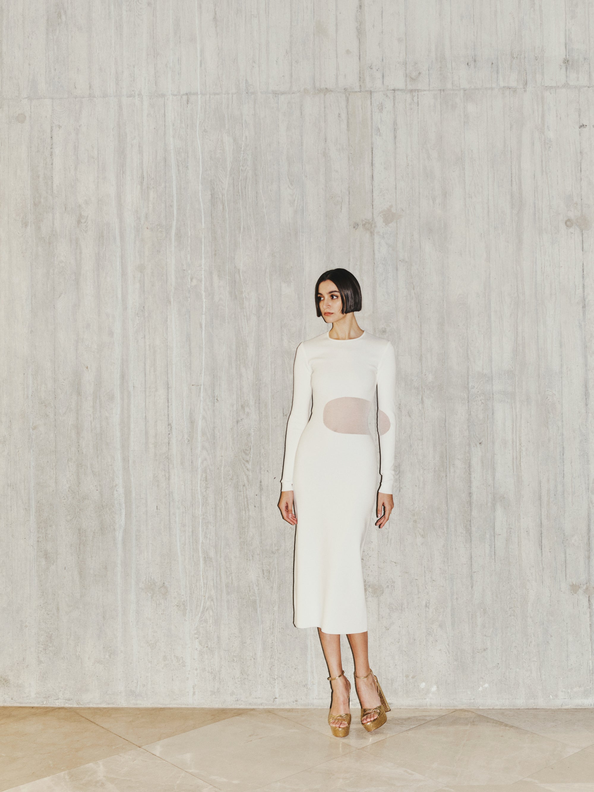 Sheer Knit Midi Dress