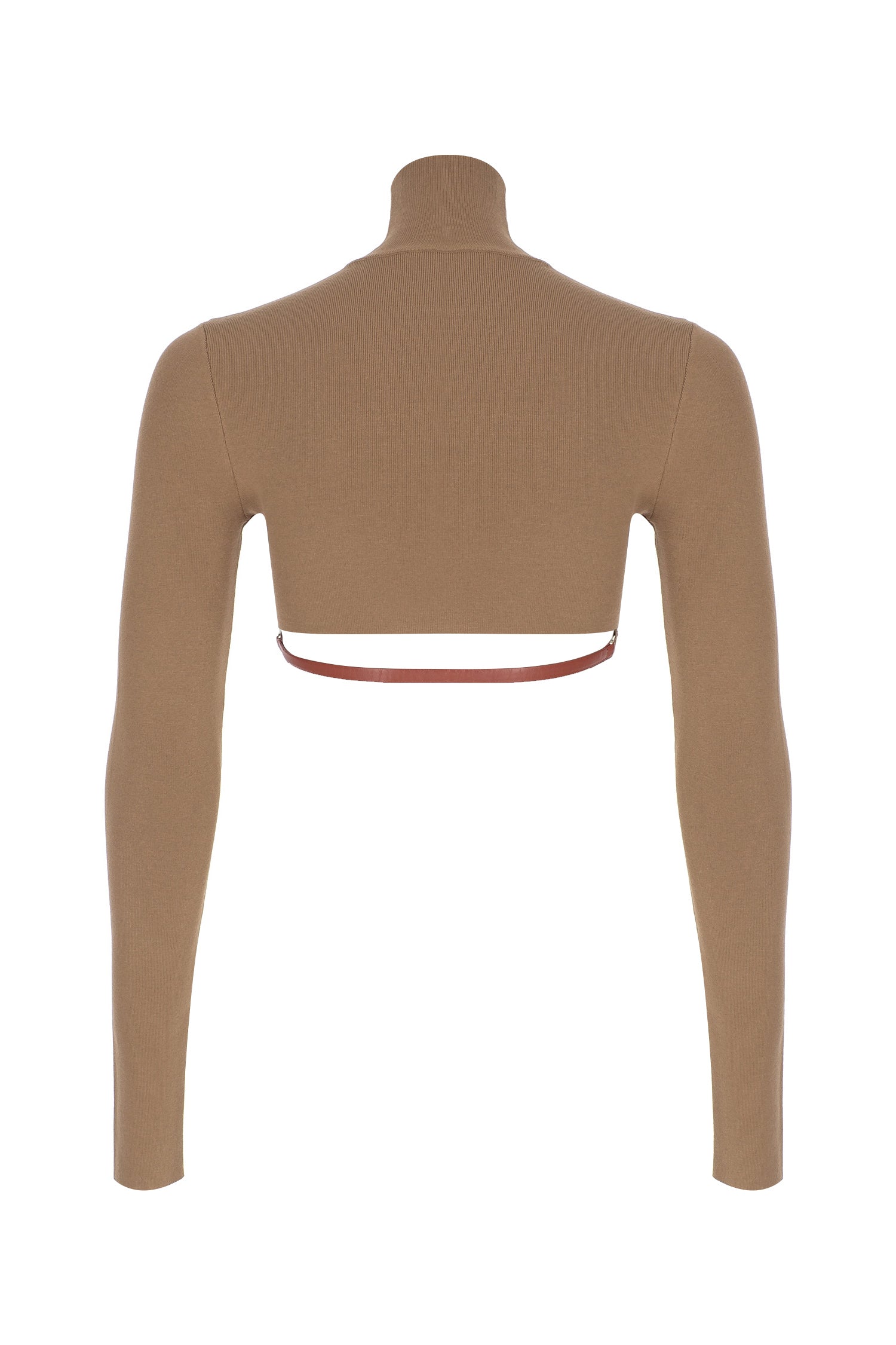 Knit Crop Top with Leather Belt