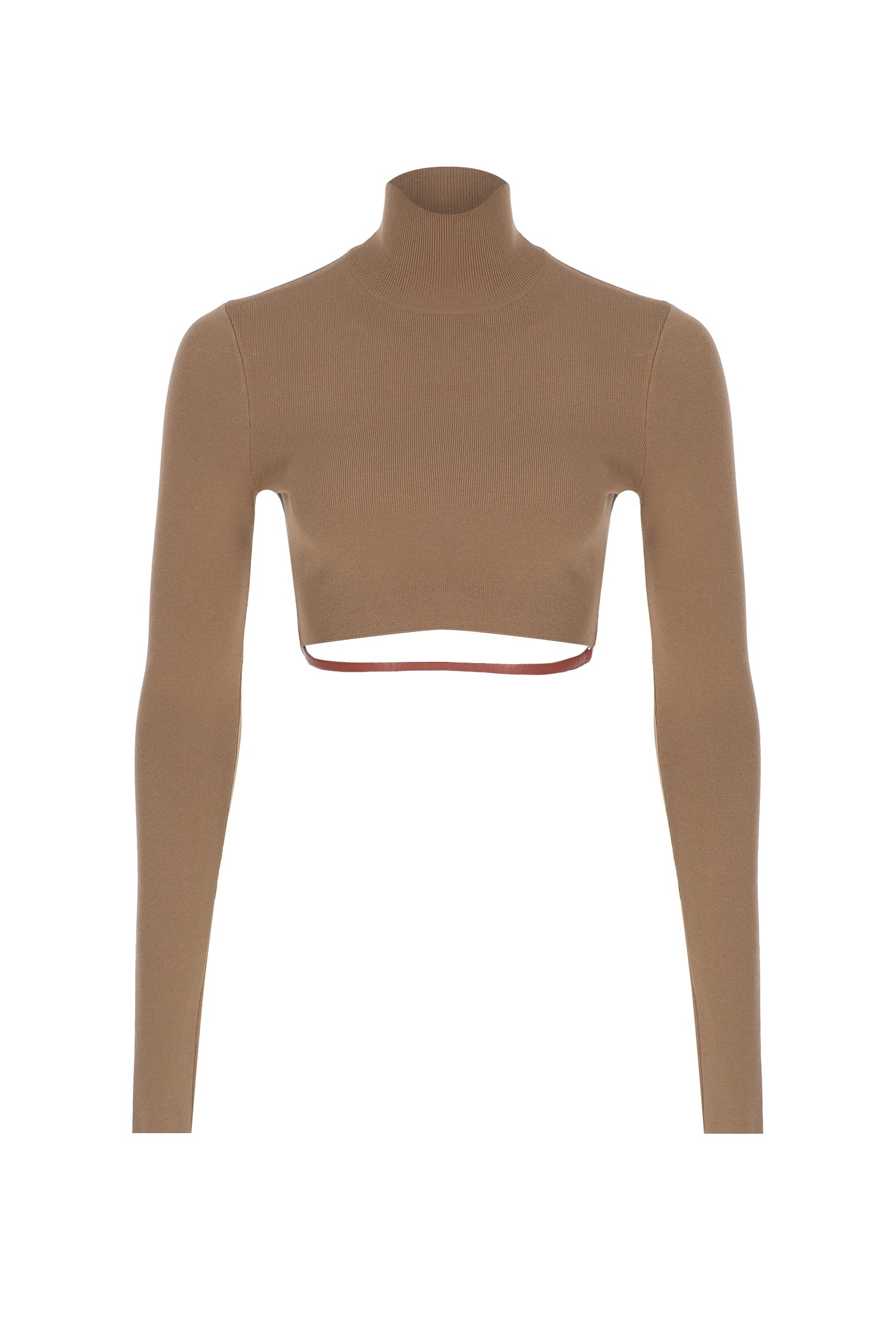 Knit Crop Top with Leather Belt