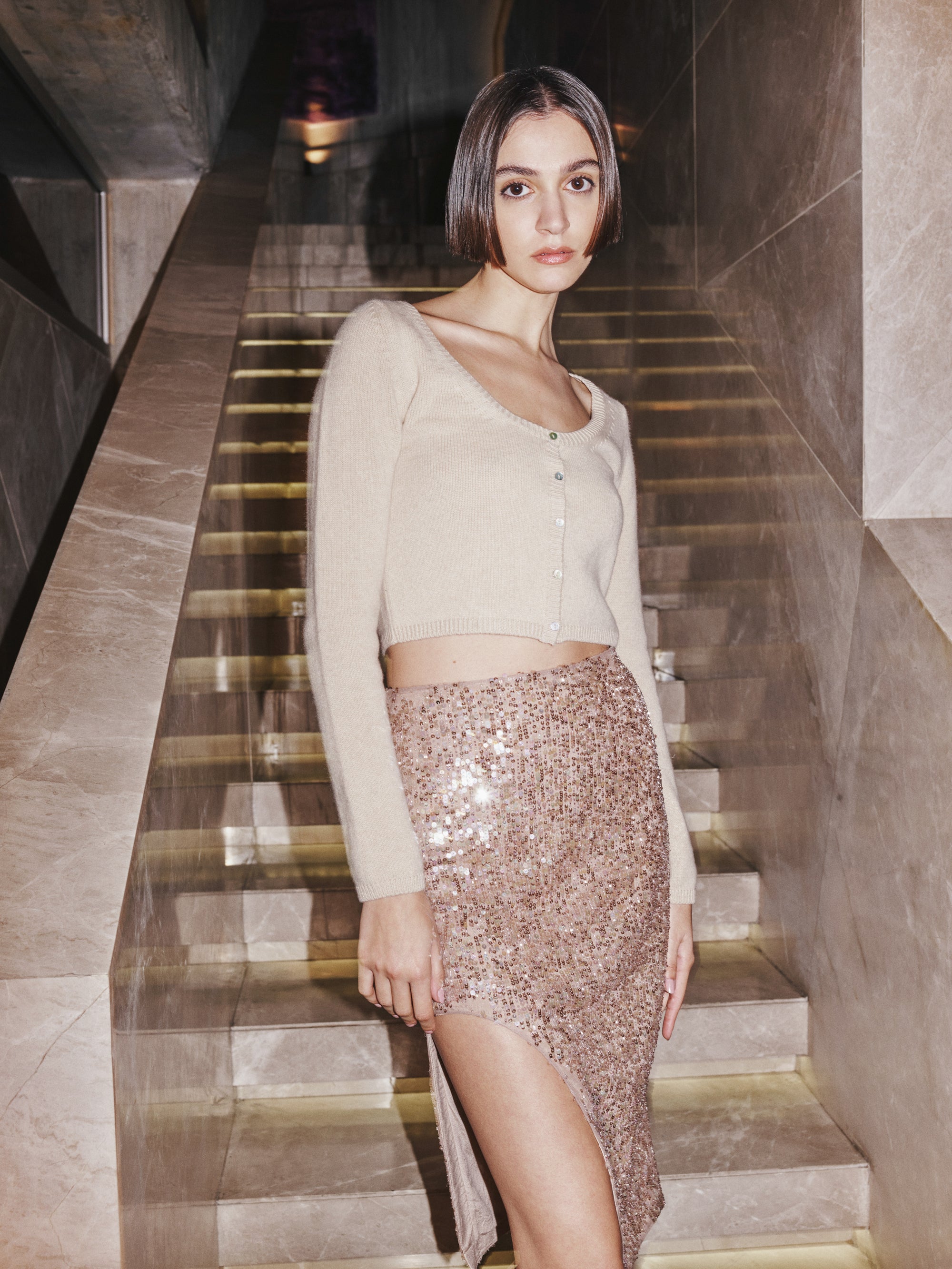 Sequin Slit Skirt