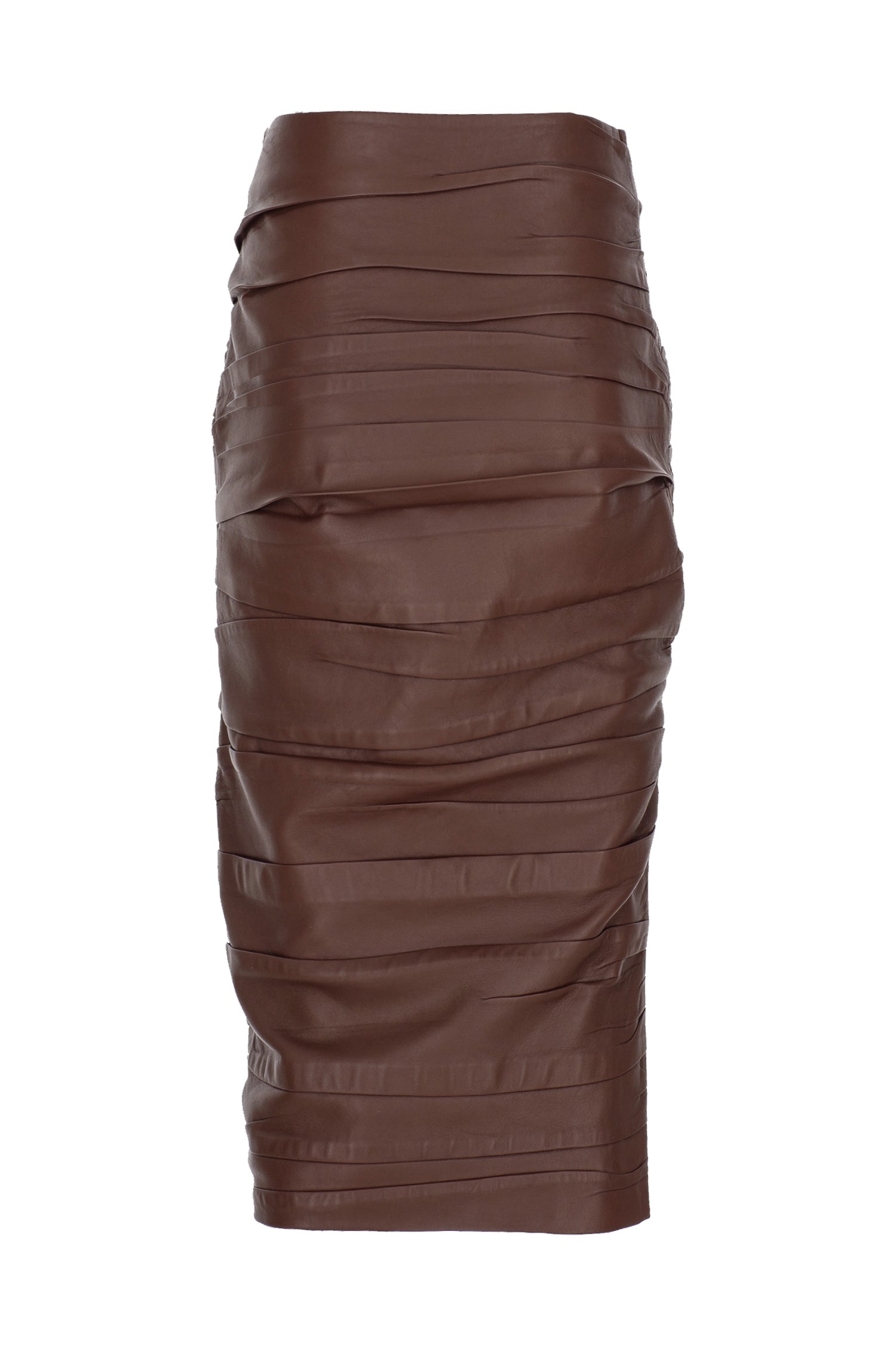 Rouched Midi Leather Skirt
