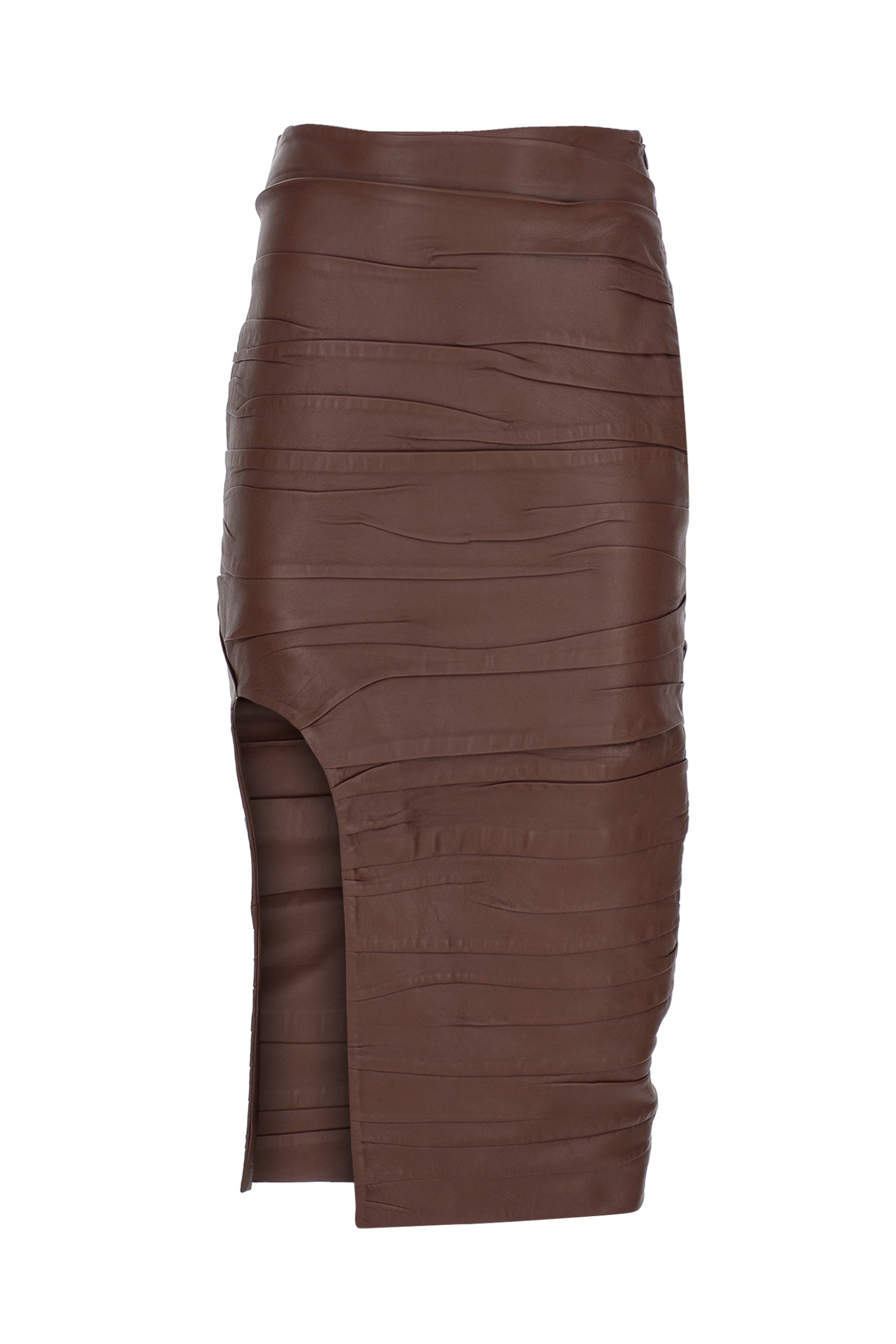 Rouched Midi Leather Skirt